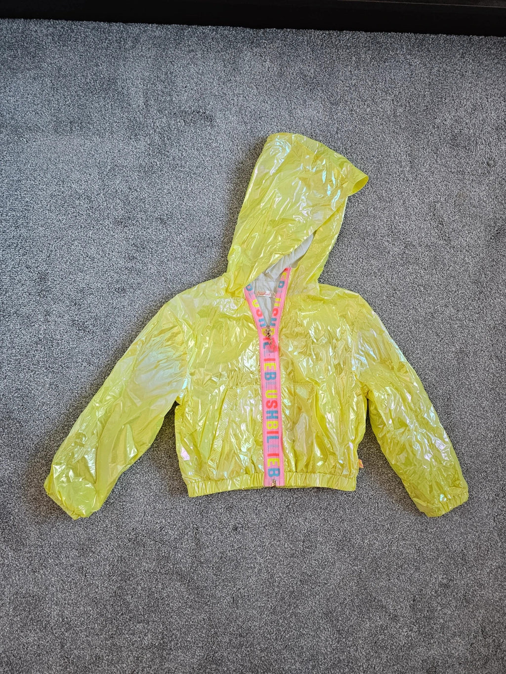 Billieblush kids girls 4y yellow hooded windbreak jumper zipper mesh lined cotton lightweight casual