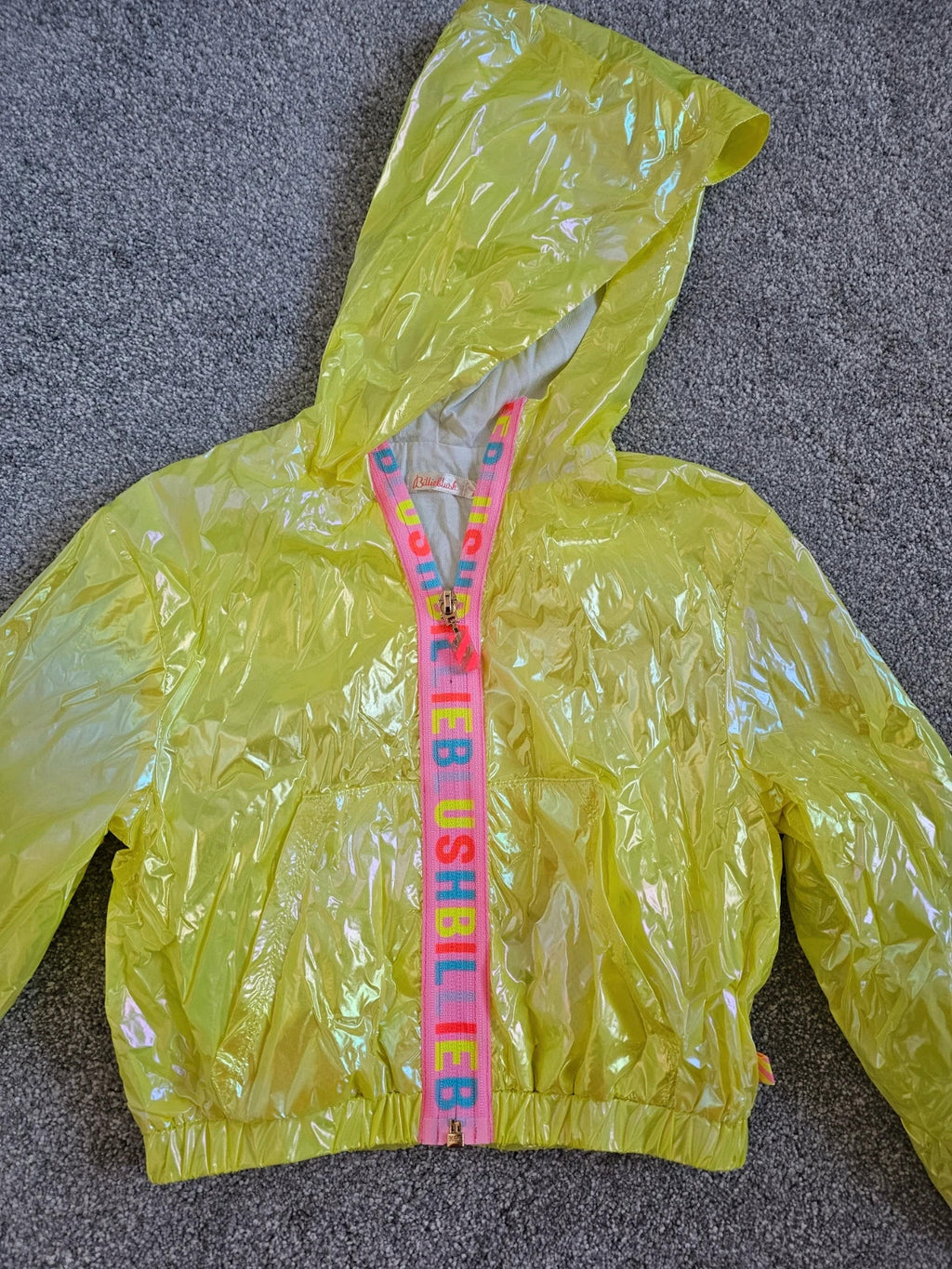 Billieblush kids girls 4y yellow hooded windbreak jumper zipper mesh lined cotton lightweight casual