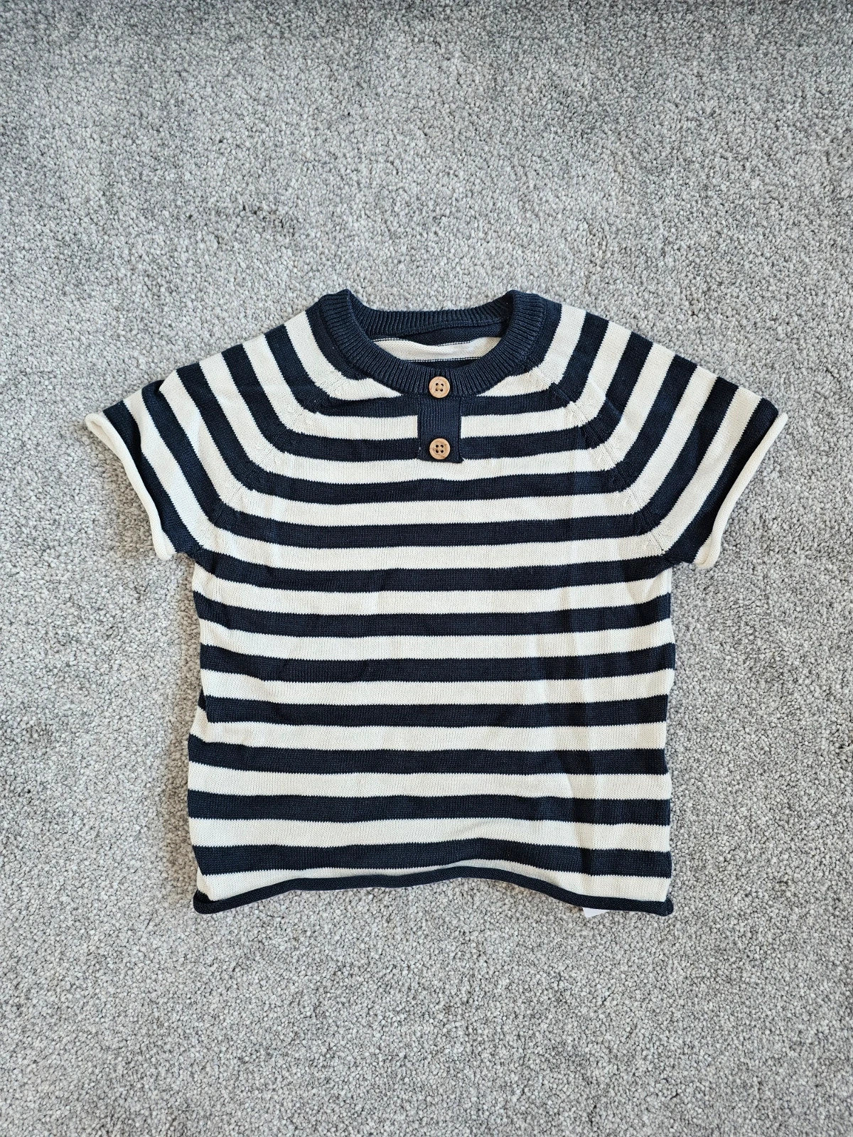 George baby boys 6/9m set of 2 stripes buttons knitt T-shirt/top and shorts cotton navy/white