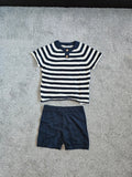 George baby boys 6/9m set of 2 stripes buttons knitt T-shirt/top and shorts cotton navy/white