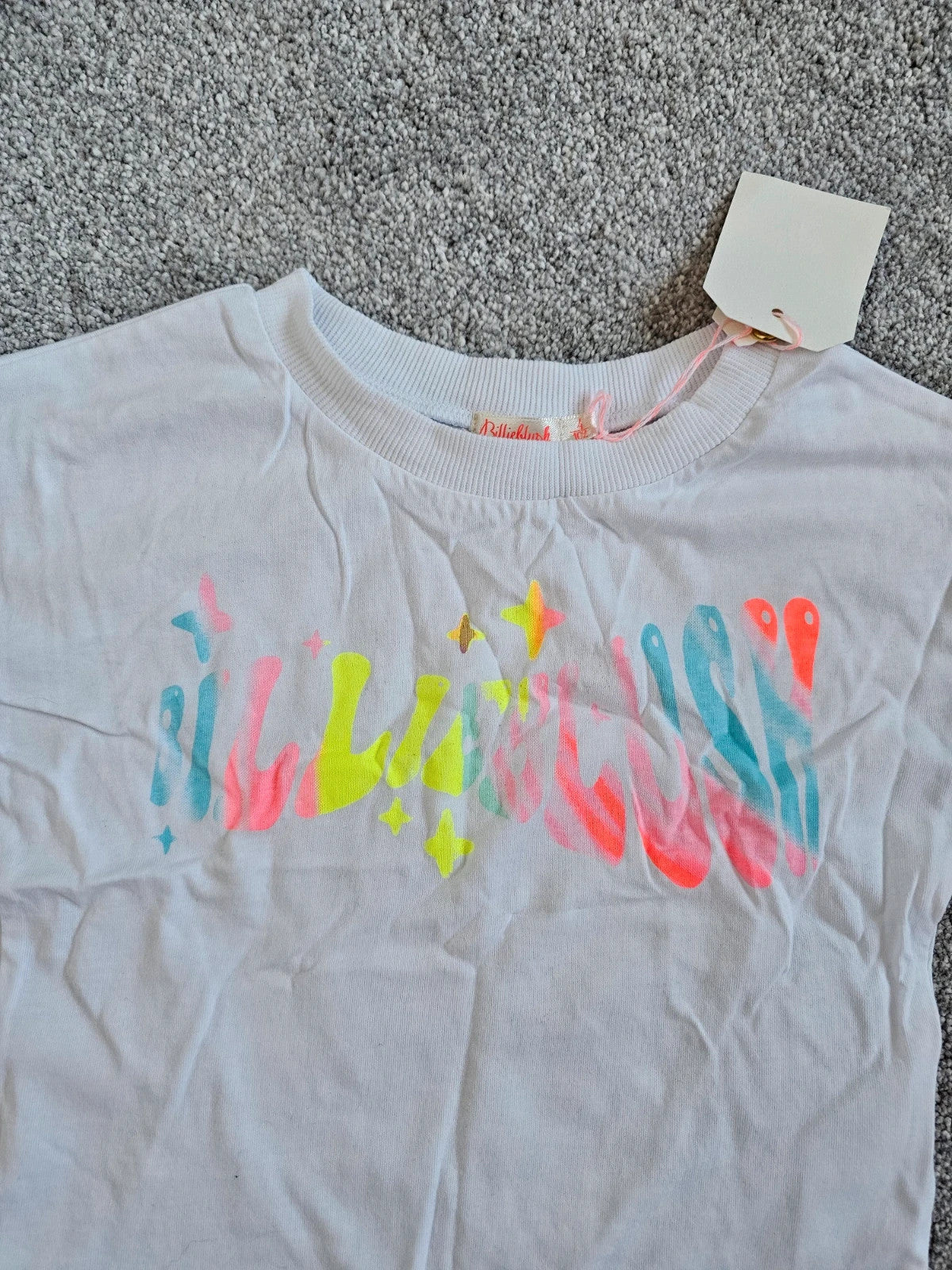 Billieblush kids girls 4y logo print cotton T-shirt crew neck short sleeve top white/multicolour
