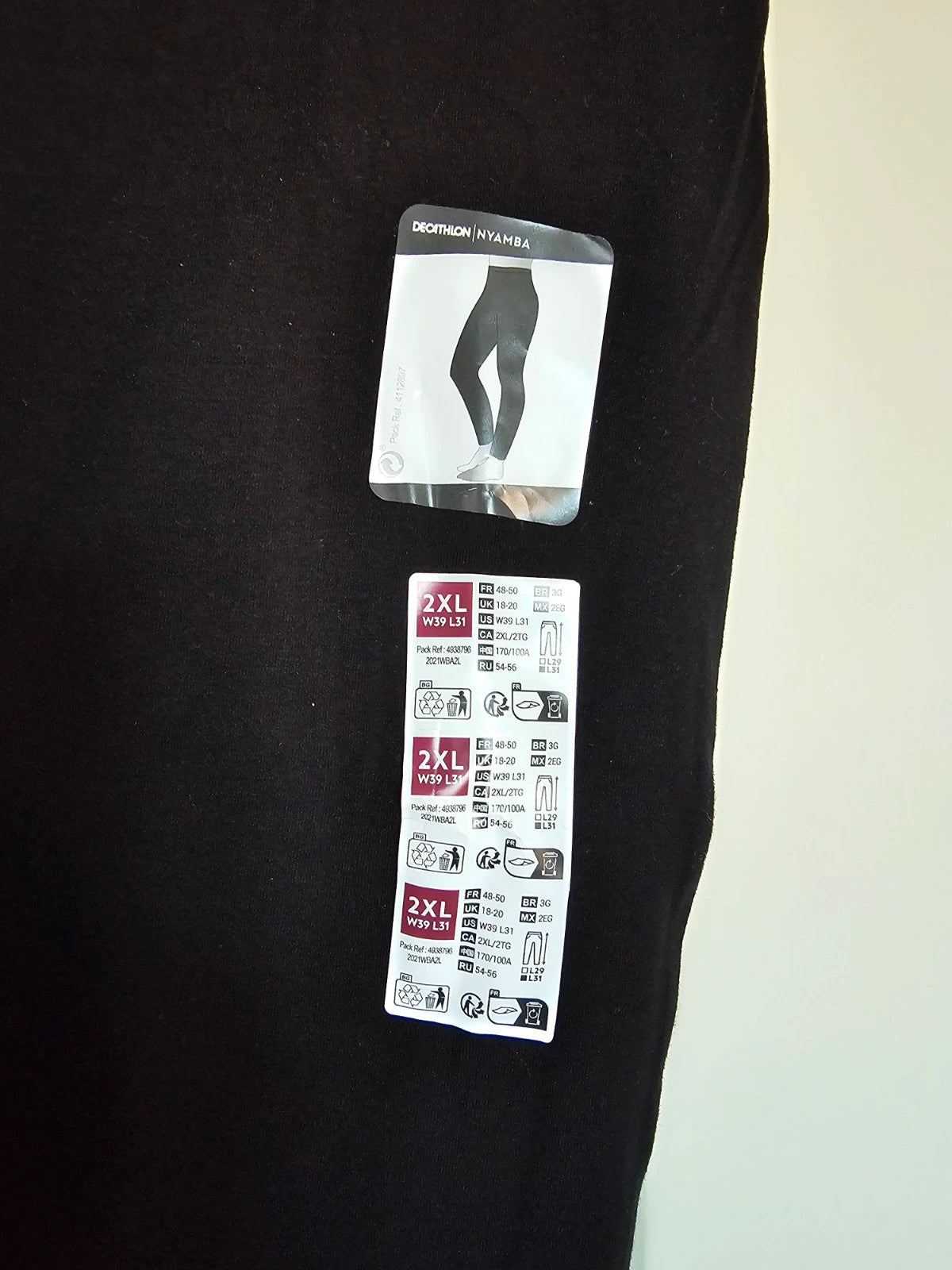 Decathlon nyamba fitness sport leggings women cotton elastic waist classic essentials black 2XL