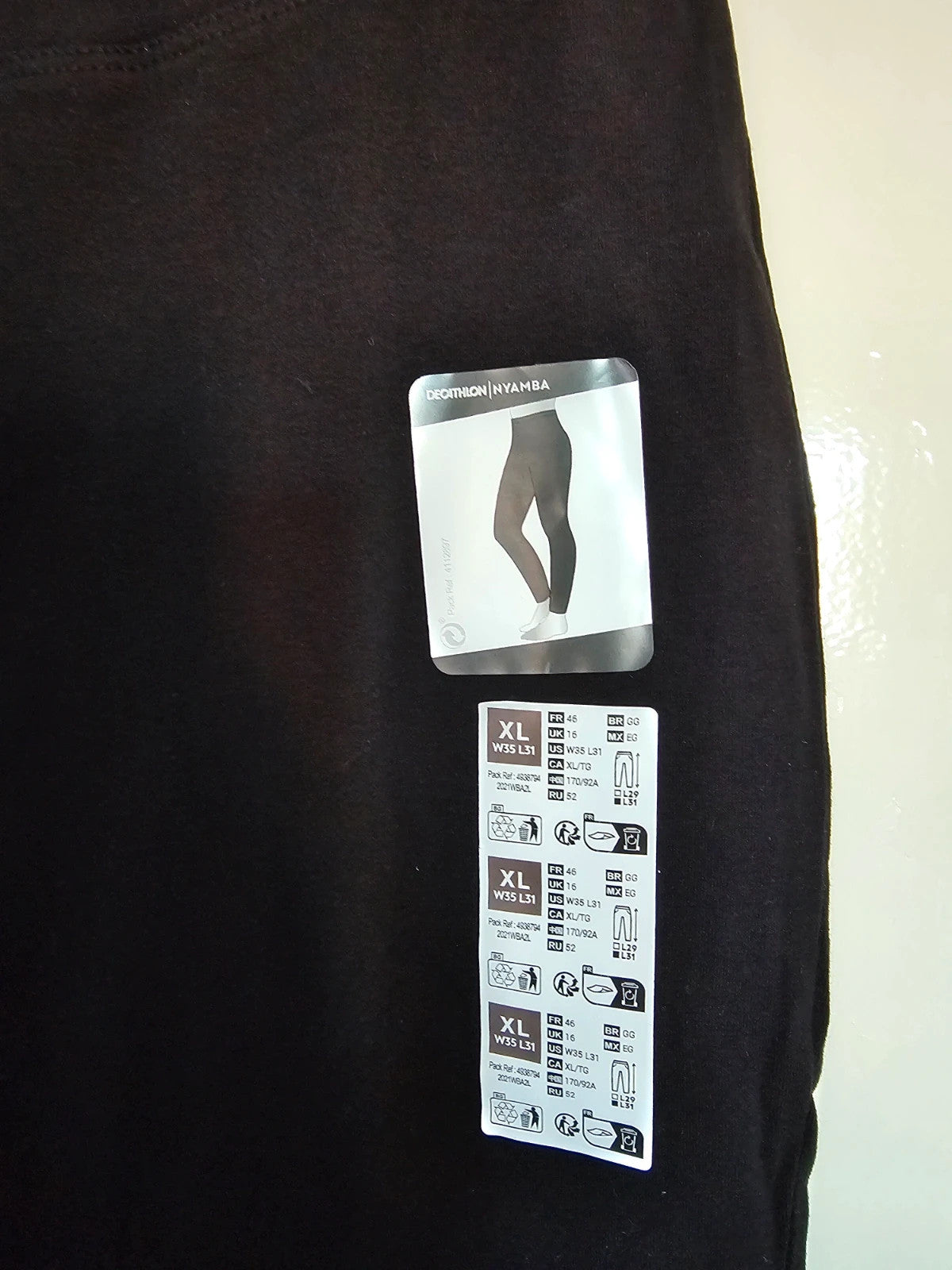 Decathlon nyamba fitness sport leggings women cotton elastic waist classic essentials black XL
