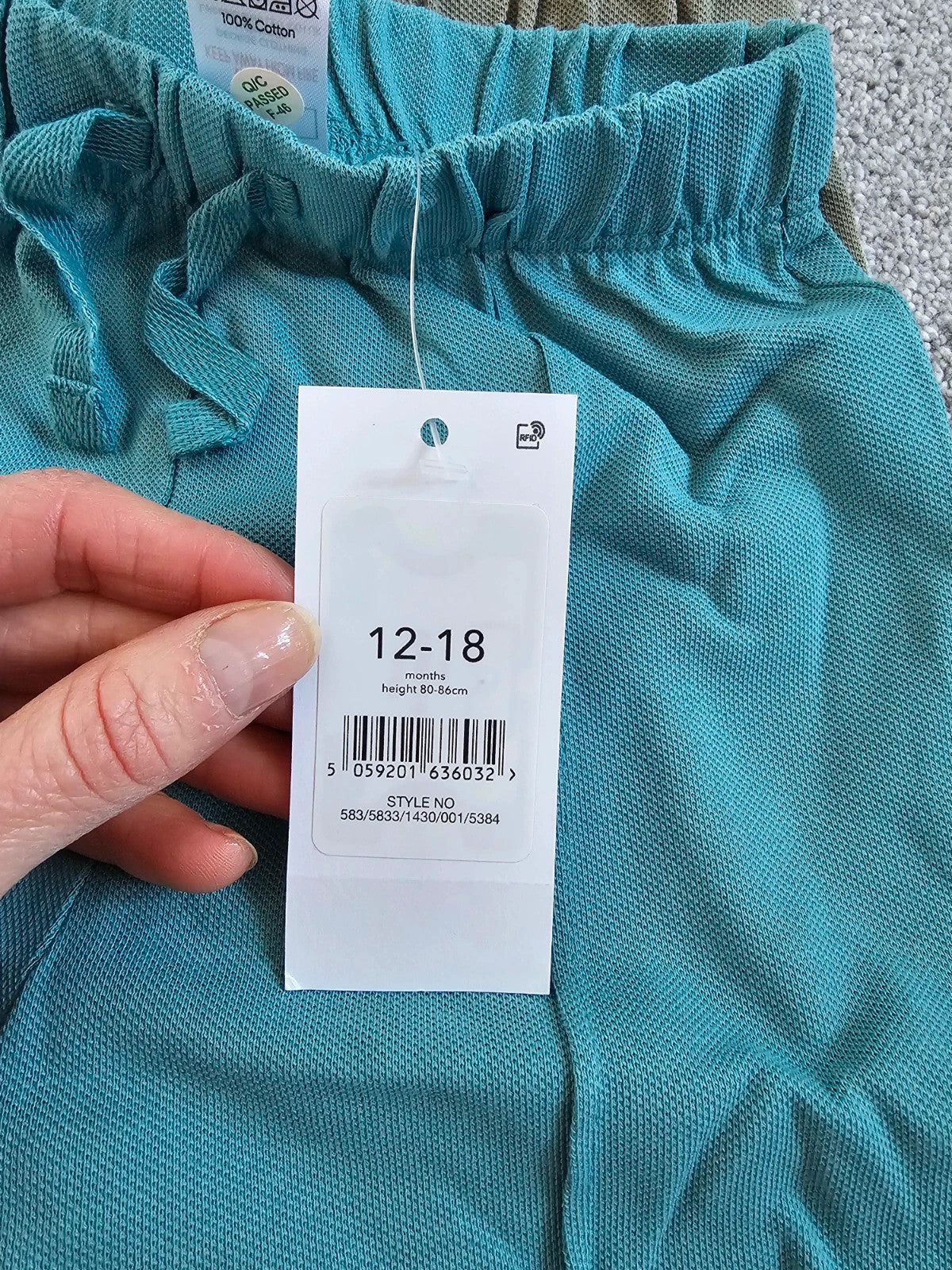 George kids boys 12/18m set of 3 seam front jersey shorts turquoise/grey/khaki elastic waist cotton