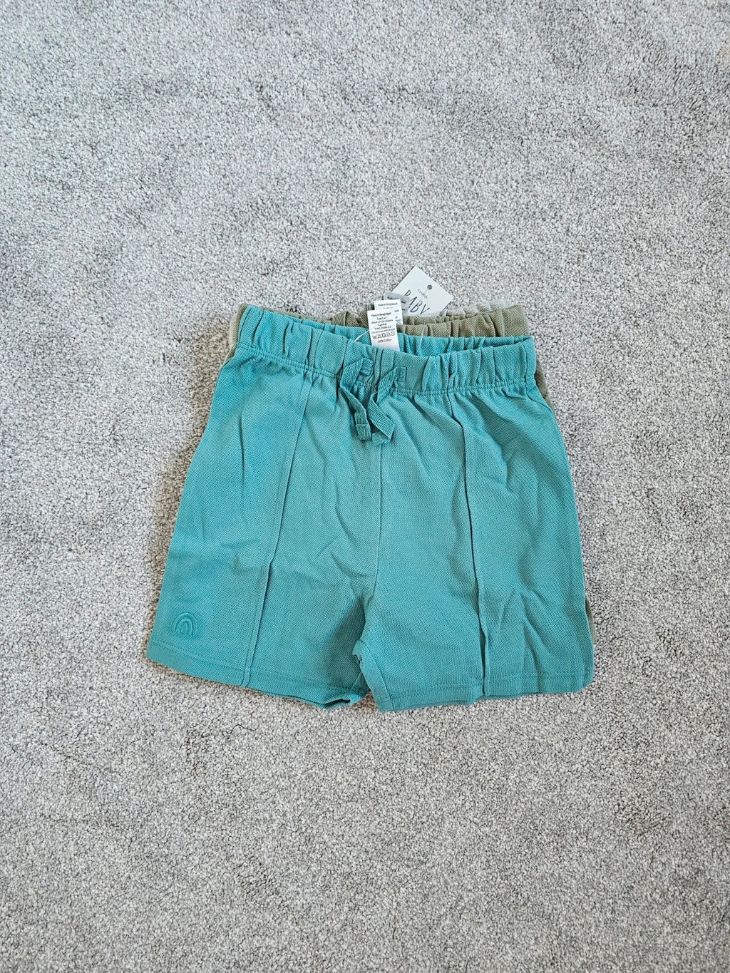 George kids boys 12/18m set of 3 seam front jersey shorts turquoise/grey/khaki elastic waist cotton