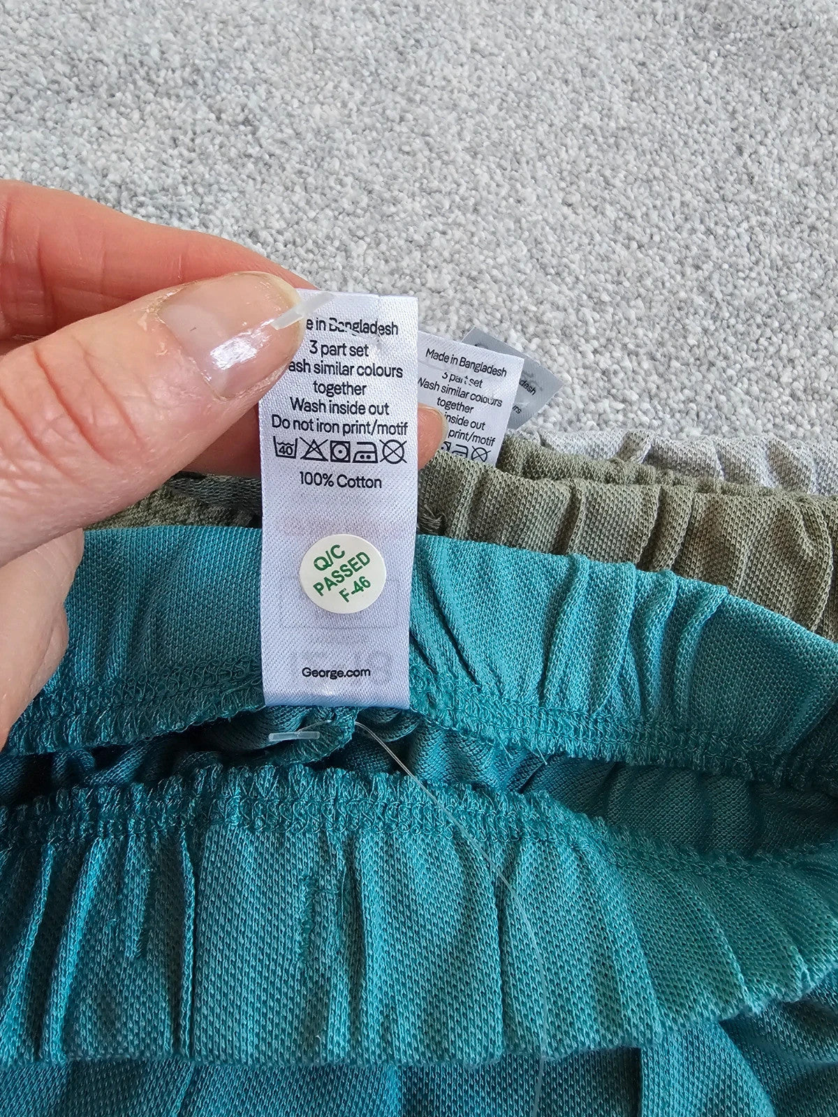George kids boys 12/18m set of 3 seam front jersey shorts turquoise/grey/khaki elastic waist cotton