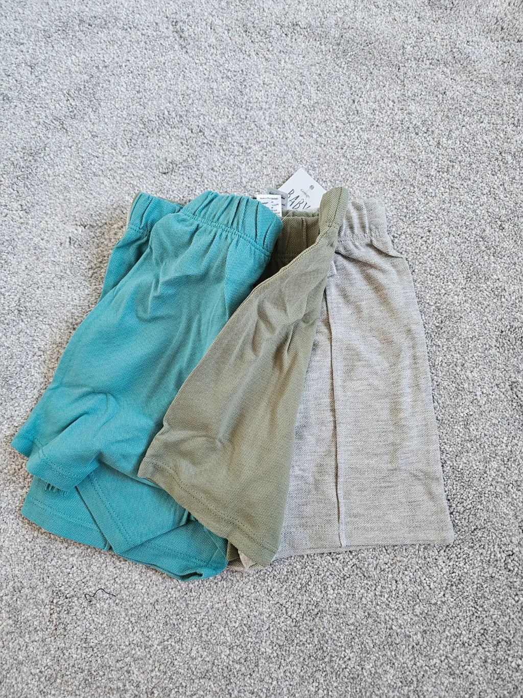George kids boys 12/18m set of 3 seam front jersey shorts turquoise/grey/khaki elastic waist cotton