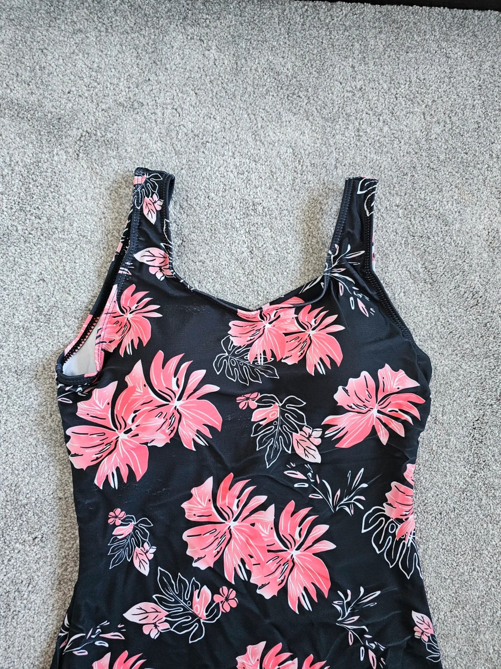 Shein one piece floral swimsuit women padded tummy control swimwear beach pool black/pink S/8