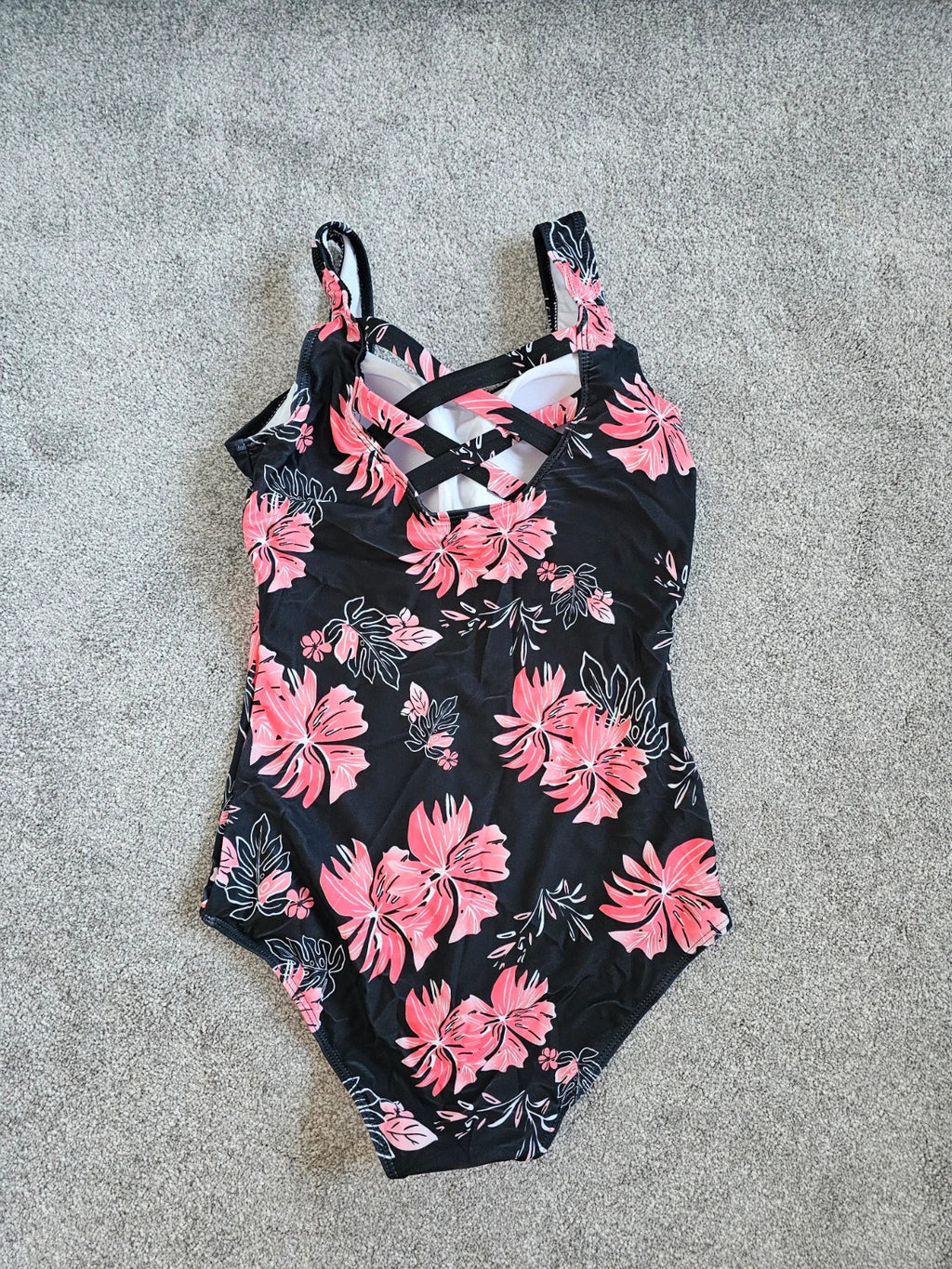 Shein one piece floral swimsuit women padded tummy control swimwear beach pool black/pink S/8