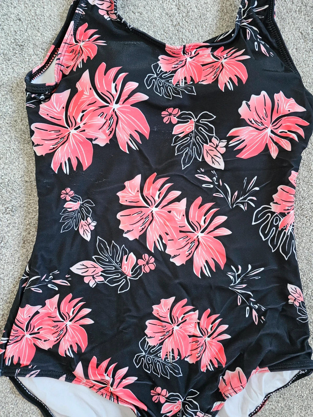 Shein one piece floral swimsuit women padded tummy control swimwear beach pool black/pink S/8