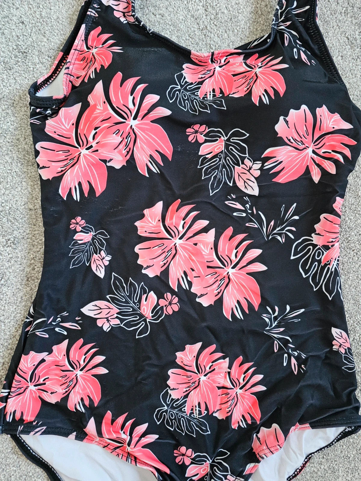 Shein one piece floral swimsuit women padded tummy control swimwear beach pool black/pink S/8