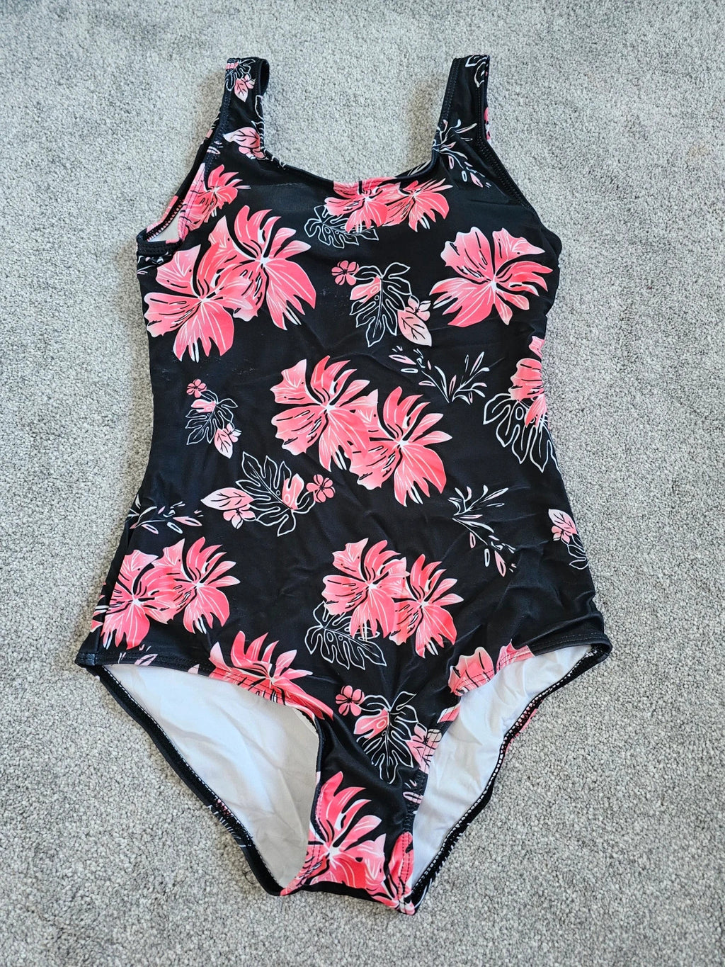 Shein one piece floral swimsuit women padded tummy control swimwear beach pool black/pink S/8