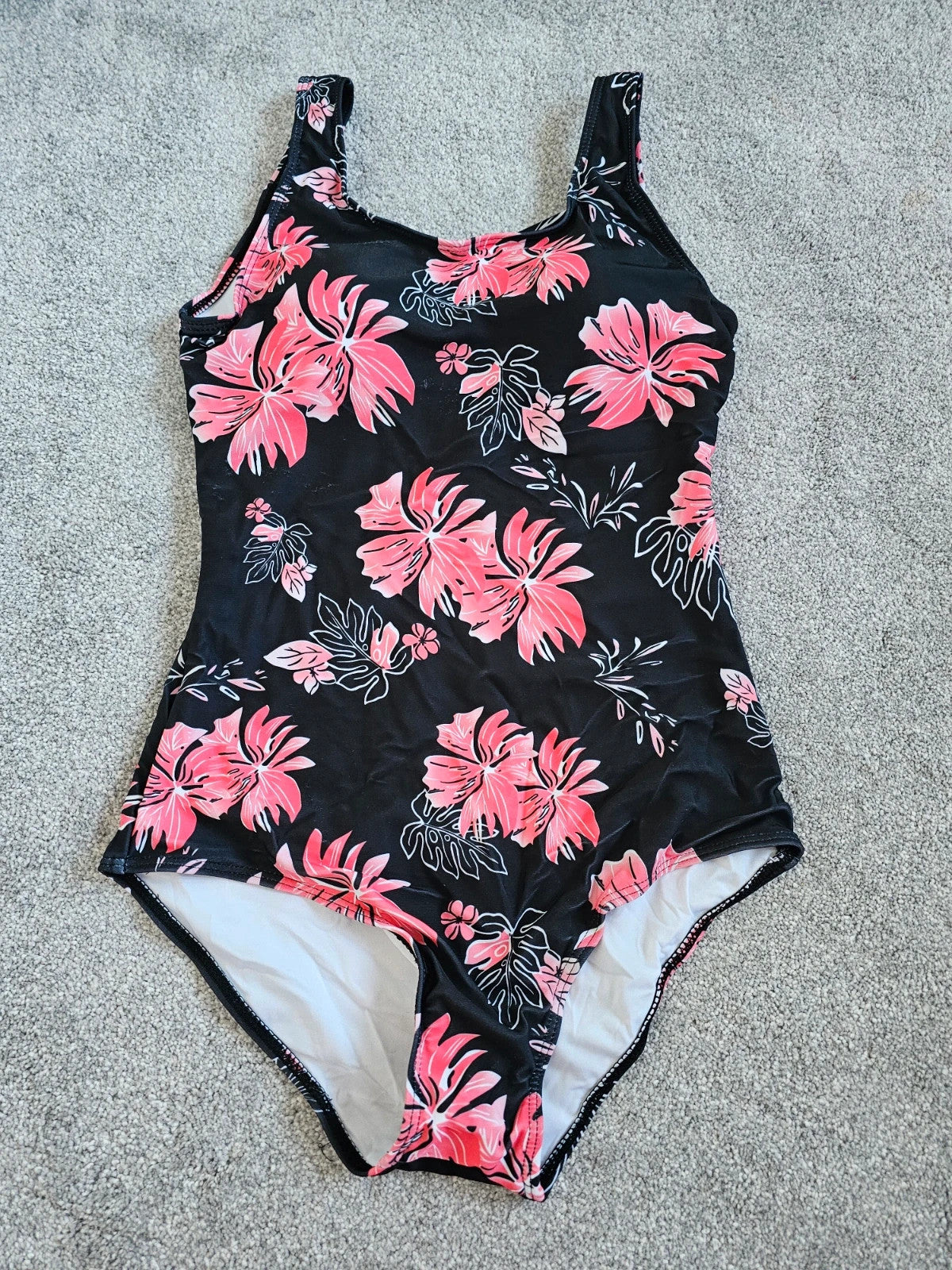 Shein one piece floral swimsuit women padded tummy control swimwear beach pool black/pink S/8
