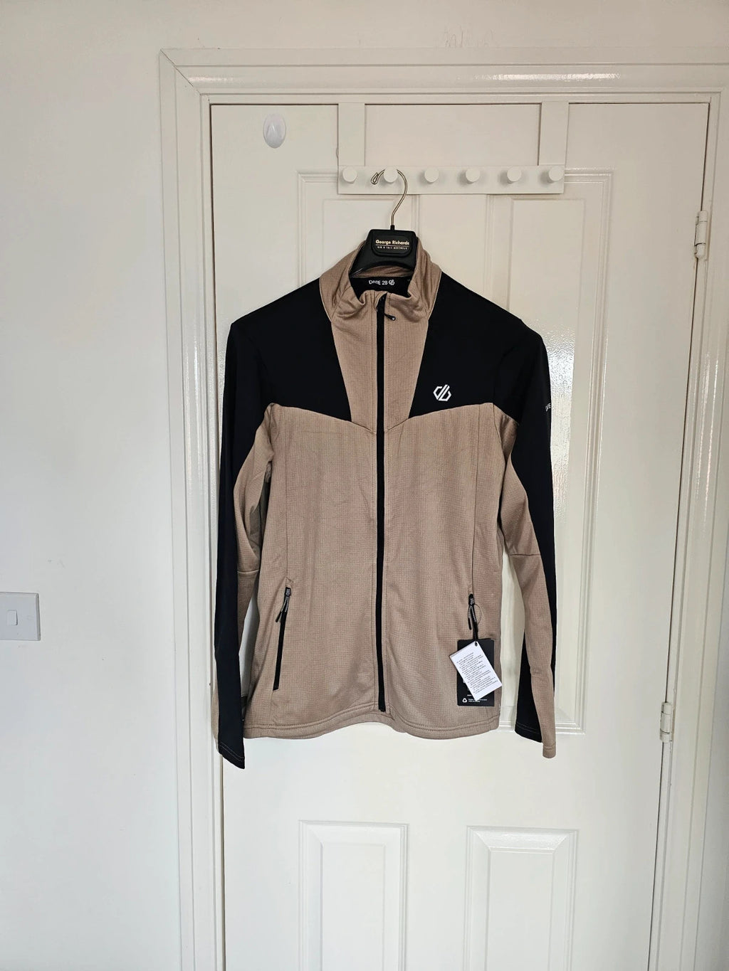 Dare2b substratum II clay core stretch midlayer hiking jacket UPF 50+ zipper pockets beige/black XL