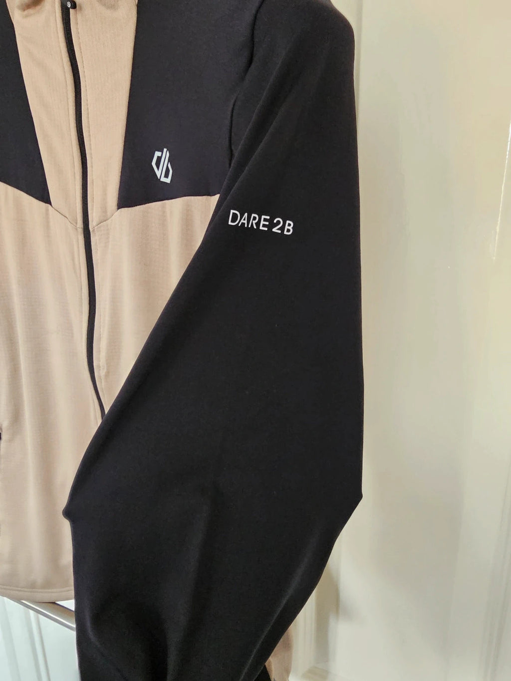 Dare2b substratum II clay core stretch midlayer hiking jacket UPF 50+ zipper pockets beige/black XL