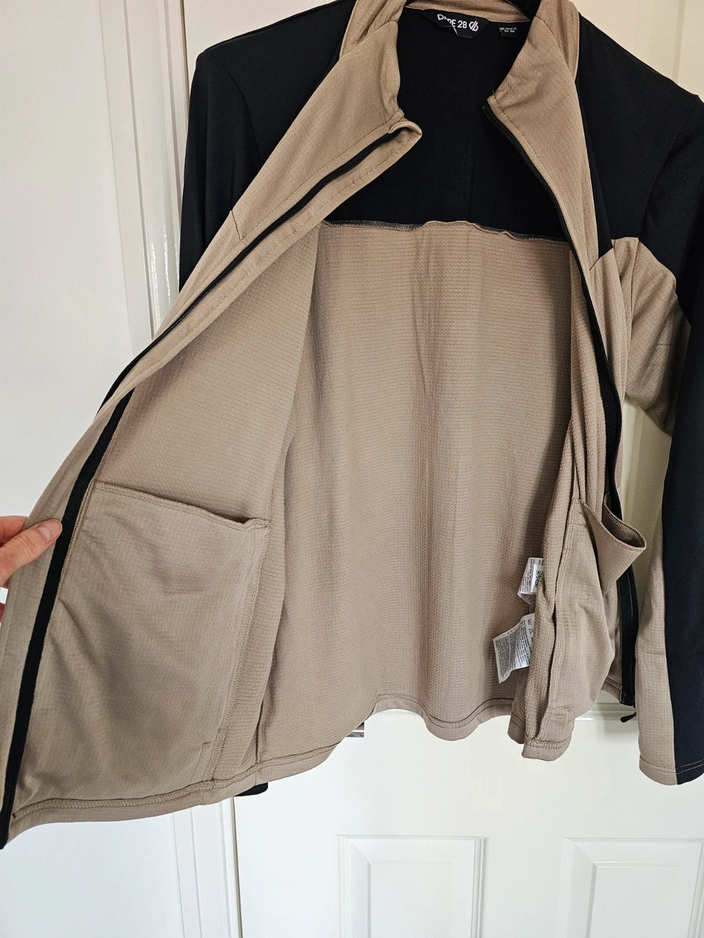 Dare2b substratum II clay core stretch midlayer hiking jacket UPF 50+ zipper pockets beige/black XL