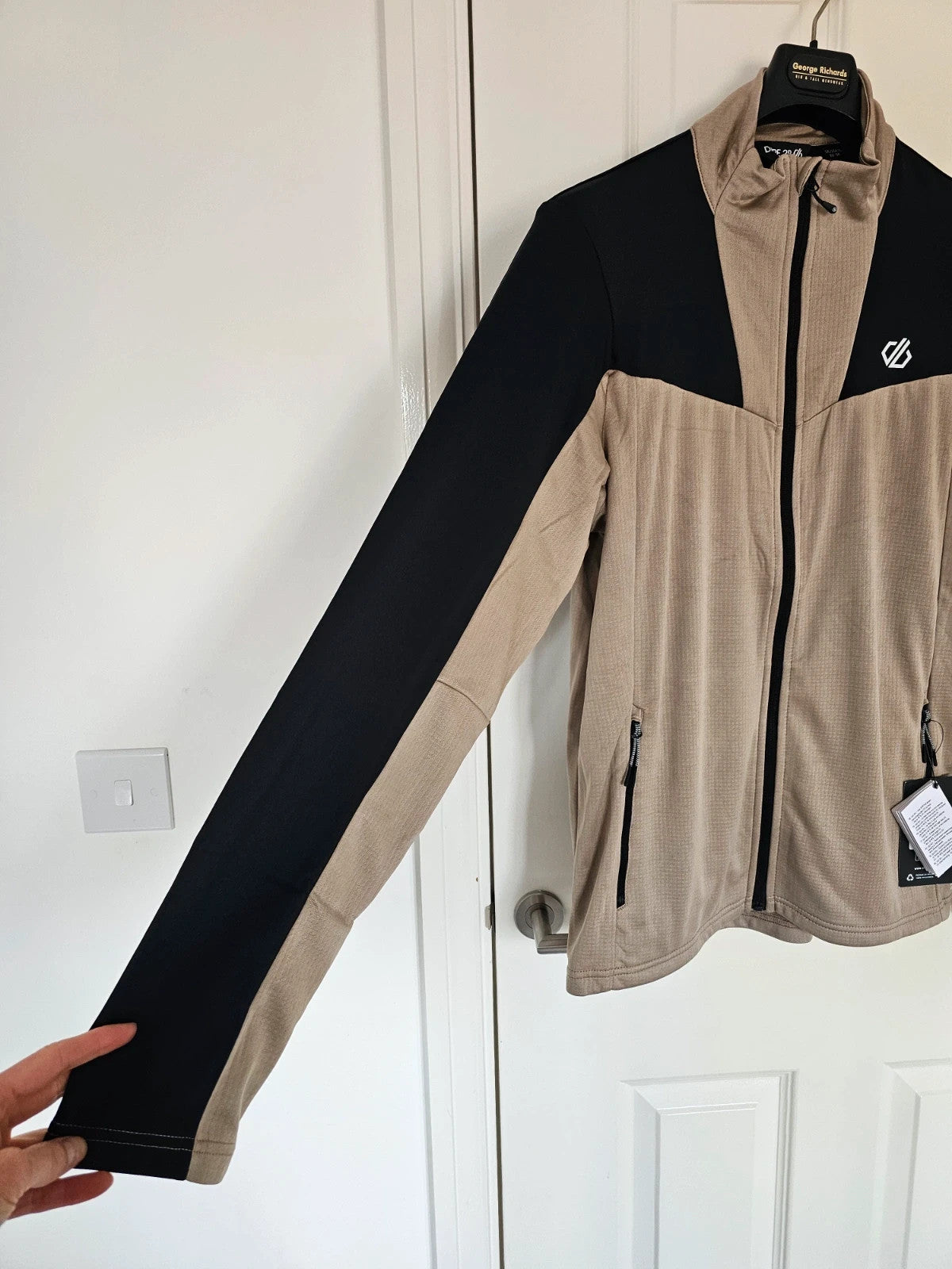 Dare2b substratum II clay core stretch midlayer hiking jacket UPF 50+ zipper pockets beige/black XL