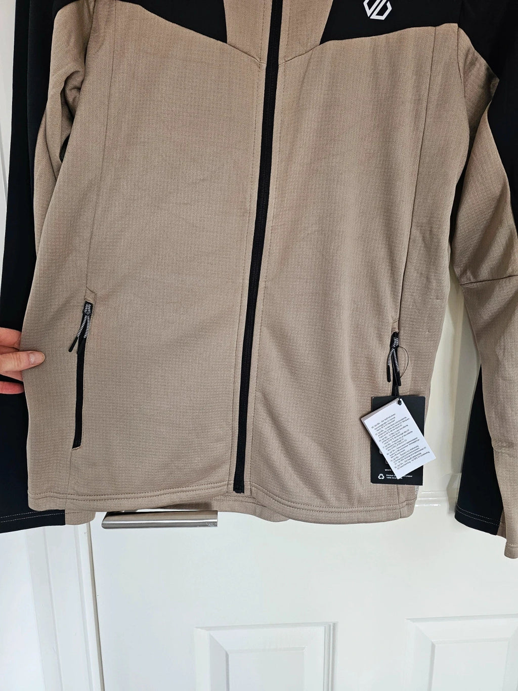 Dare2b substratum II clay core stretch midlayer hiking jacket UPF 50+ zipper pockets beige/black XL