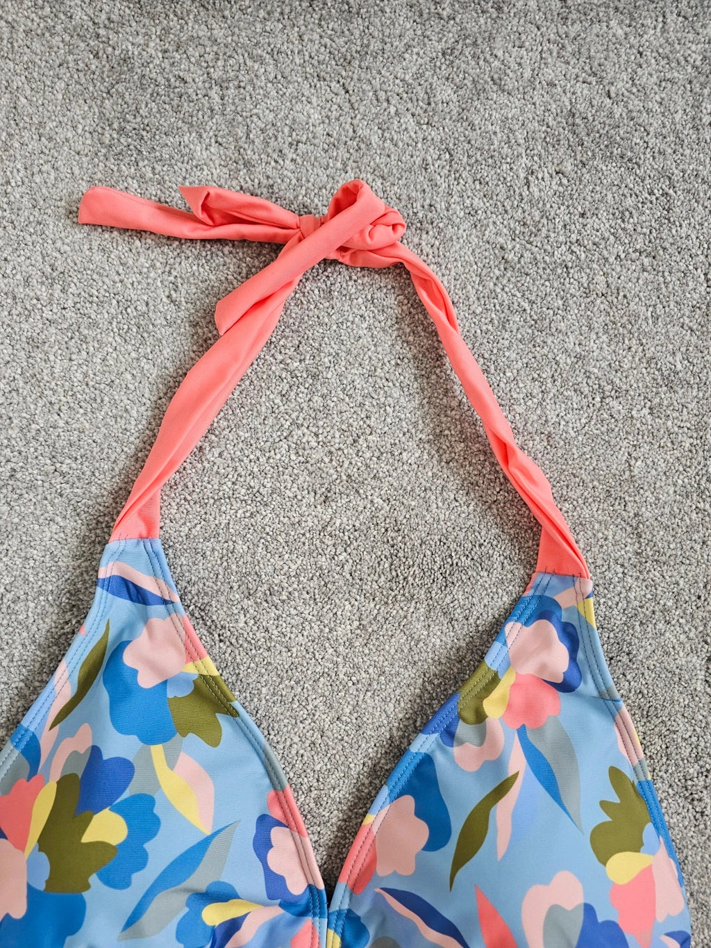 Regatta flavia bikini top women abstract floral print  halter tie neck swim bra blue/orange 2XL/16