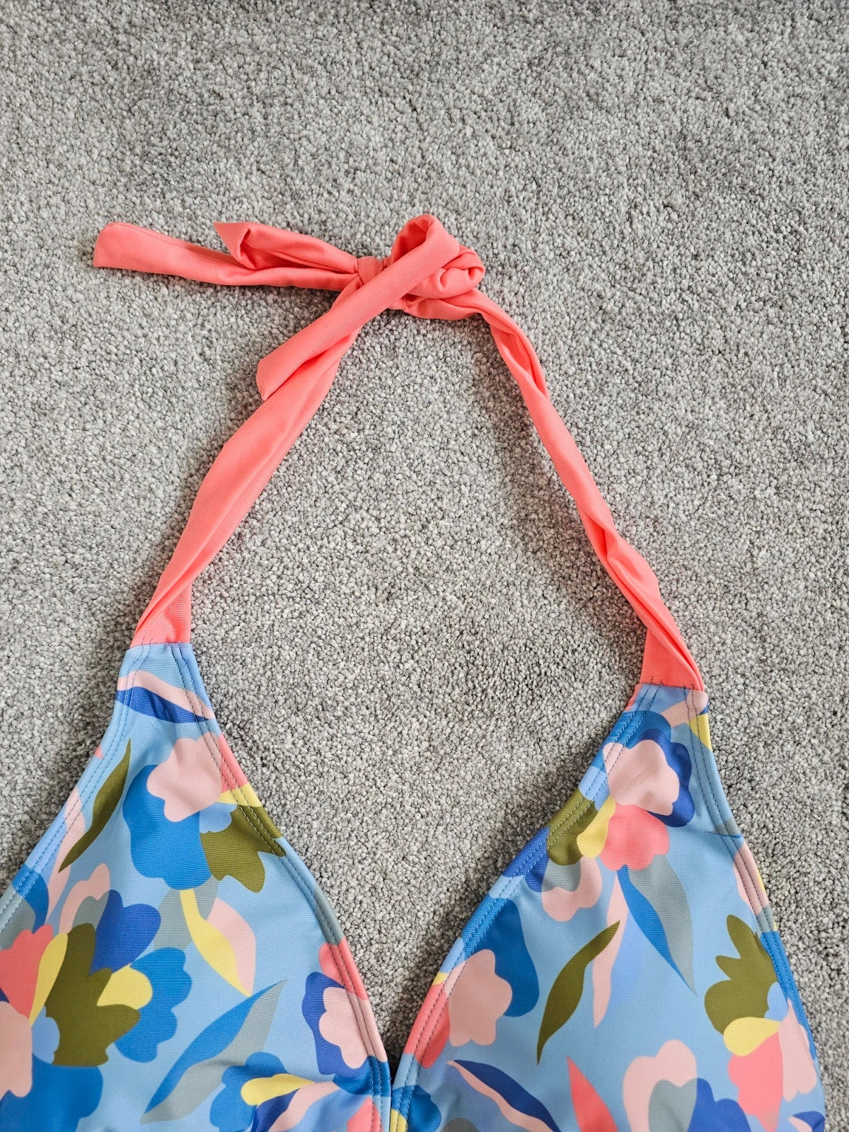 Regatta flavia bikini top women abstract floral print  halter tie neck swim bra blue/orange 2XL/16