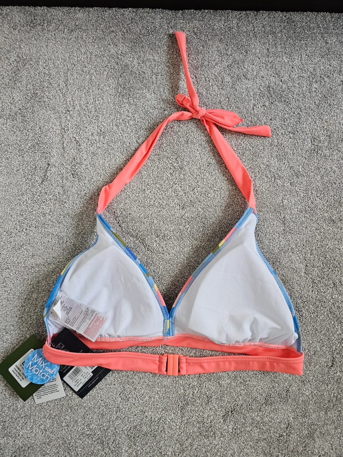 Regatta flavia bikini top women abstract floral print  halter tie neck swim bra blue/orange 2XL/16