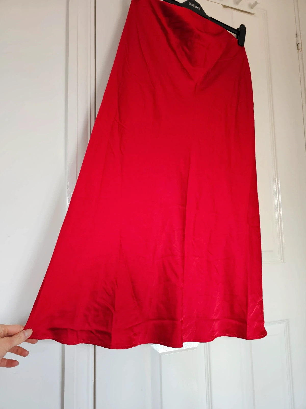H&M mama satin midi skirt calf length high waist zip side regular slip skirt viscose blend red L/12