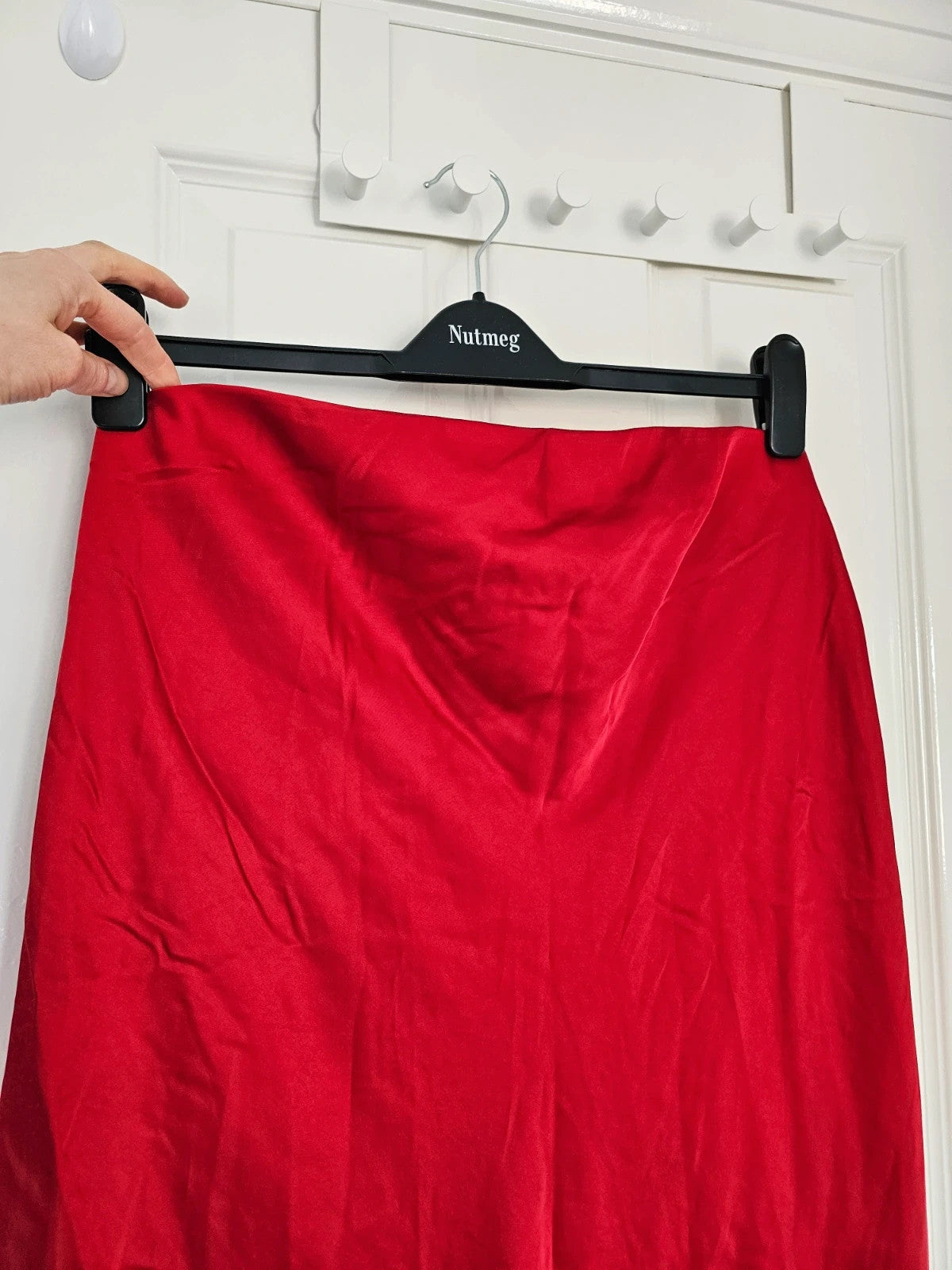 H&M mama satin midi skirt calf length high waist zip side regular slip skirt viscose blend red L/12