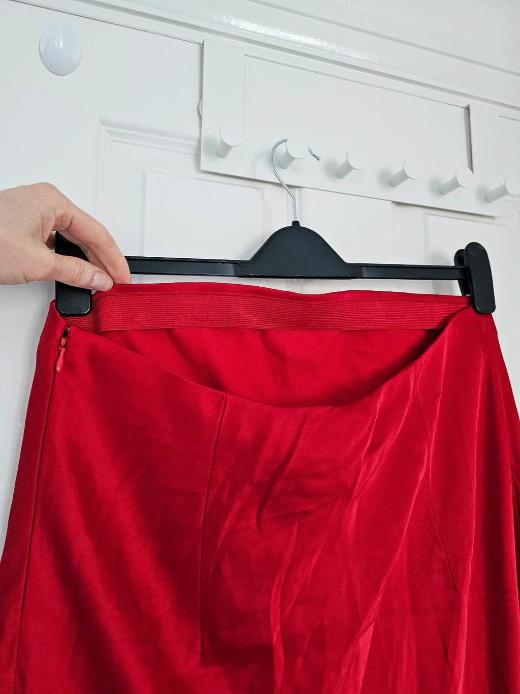 H&M mama satin midi skirt calf length high waist zip side regular slip skirt viscose blend red L/12