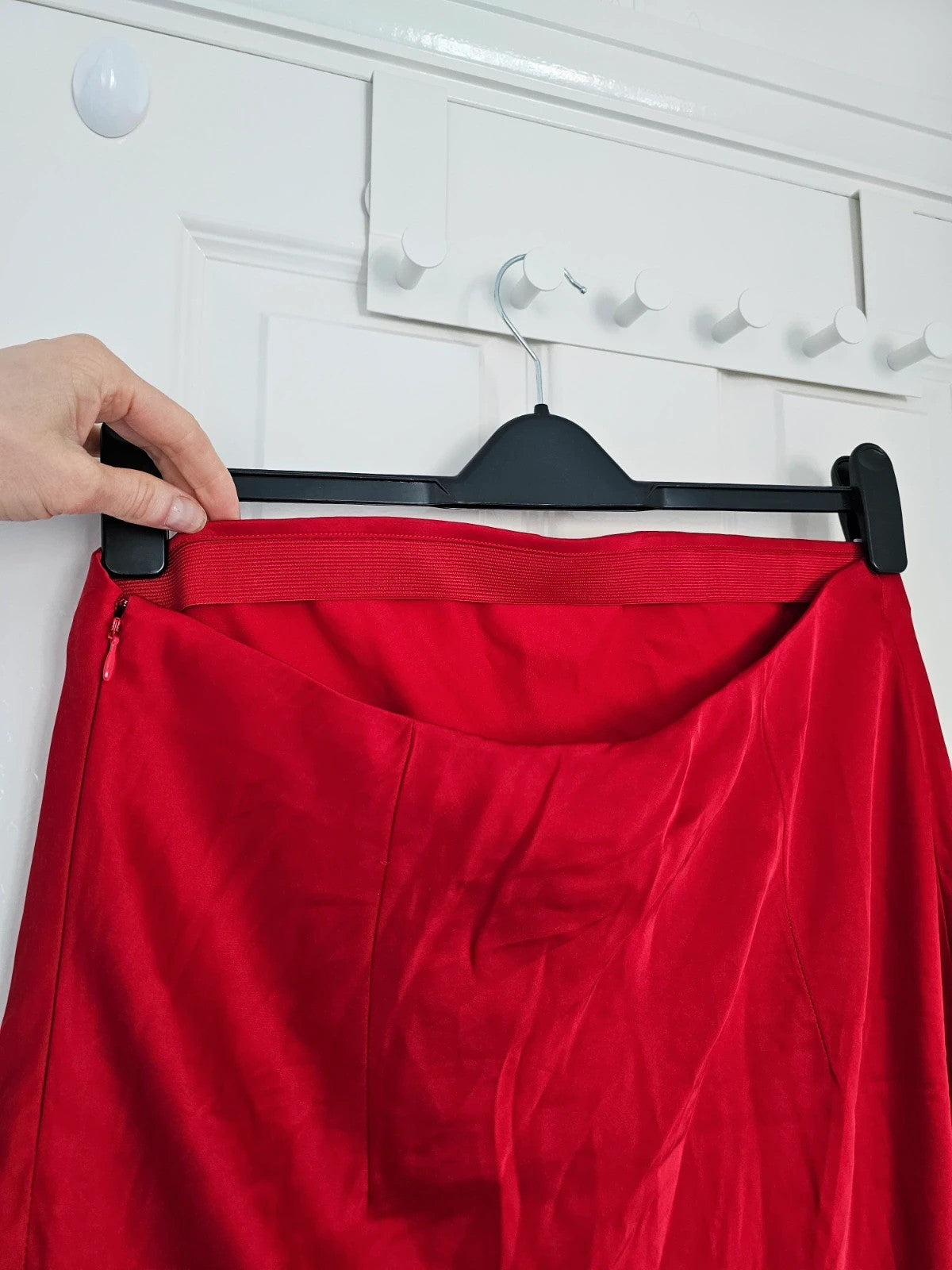 H&M mama satin midi skirt calf length high waist zip side regular slip skirt viscose blend red L/12