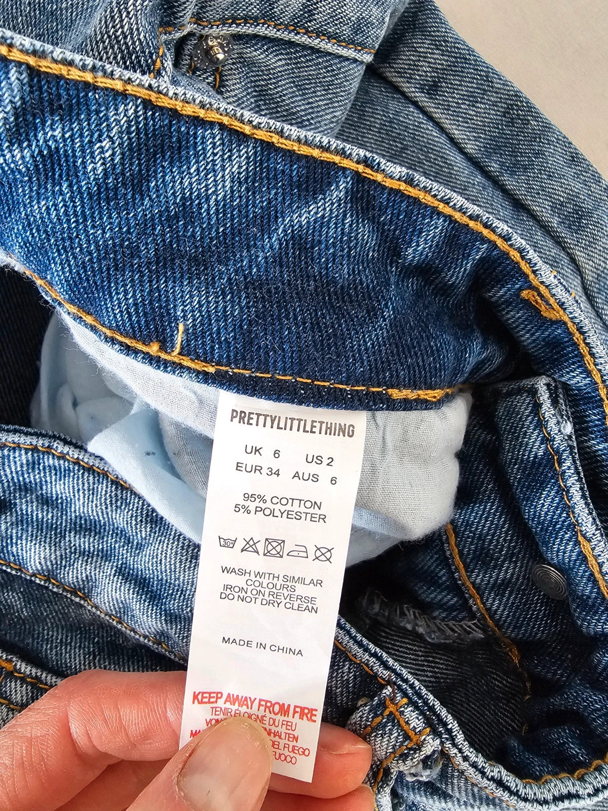 PLF bleach wash open knee distressed turn up jeans boyfriend women straight cotton ripped blue XS/6