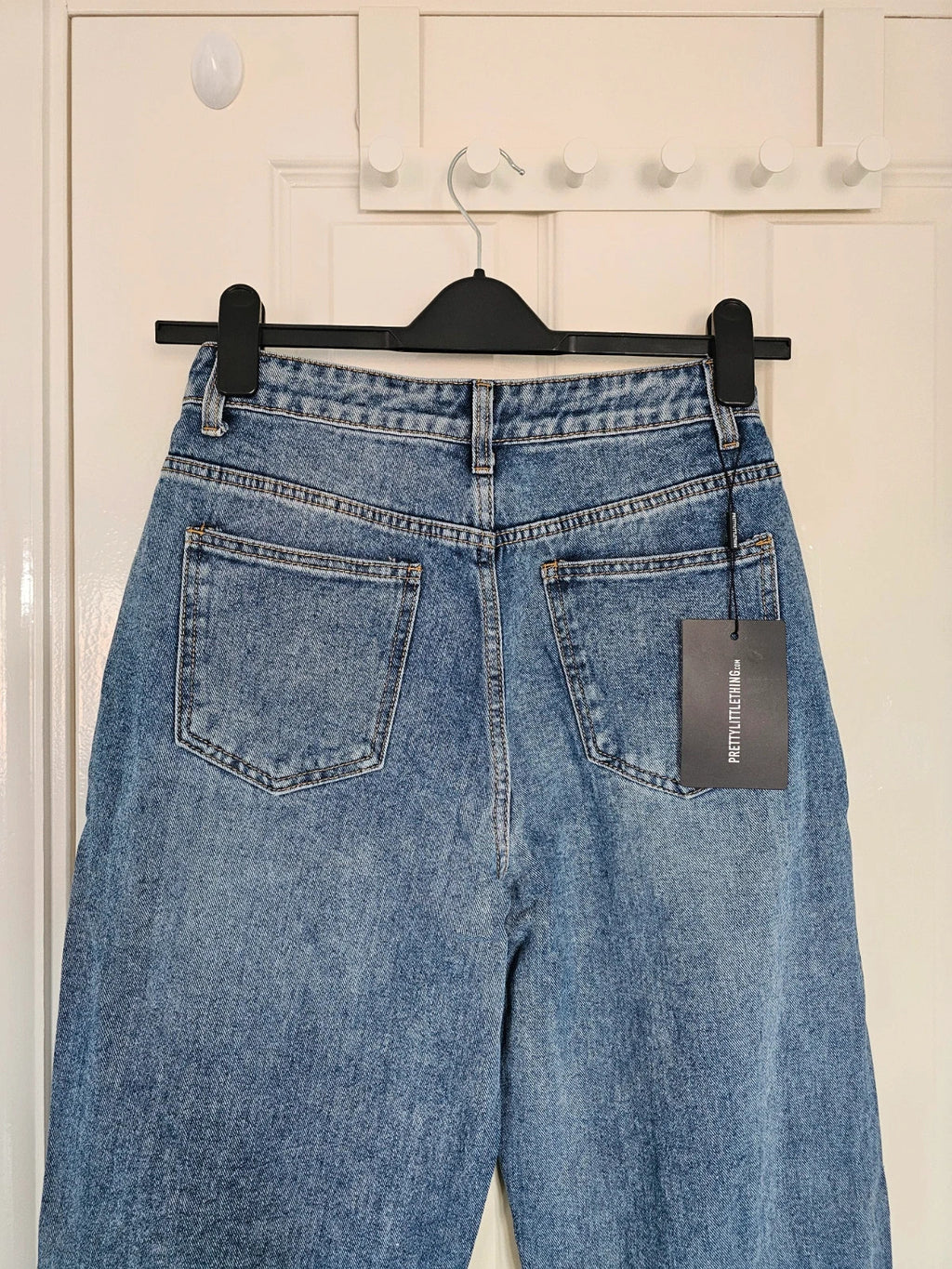 PLF bleach wash open knee distressed turn up jeans boyfriend women straight cotton ripped blue XS/6