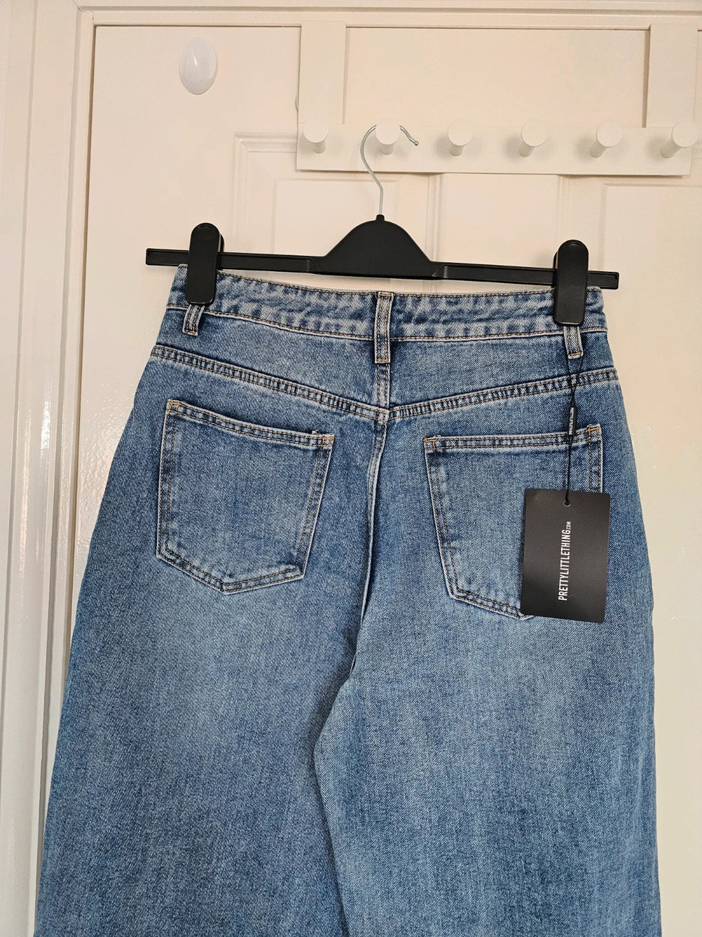 PLF bleach wash open knee distressed turn up jeans boyfriend women straight cotton ripped blue S/8