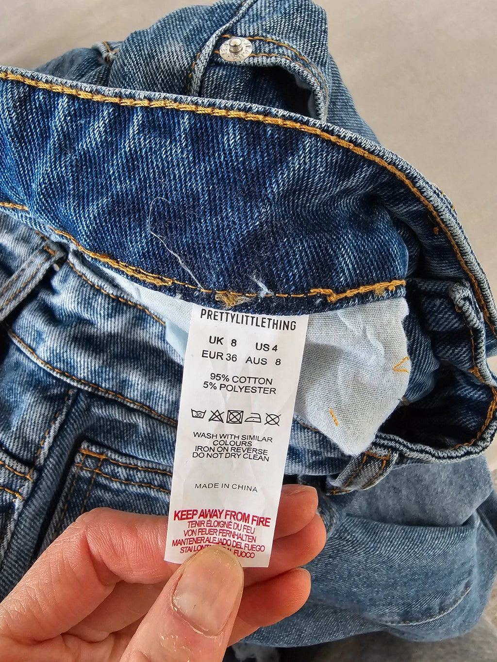 PLF bleach wash open knee distressed turn up jeans boyfriend women straight cotton ripped blue S/8