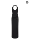 White Fox women this voice maxi dress black draped waist halterneck backless summer party L/12
