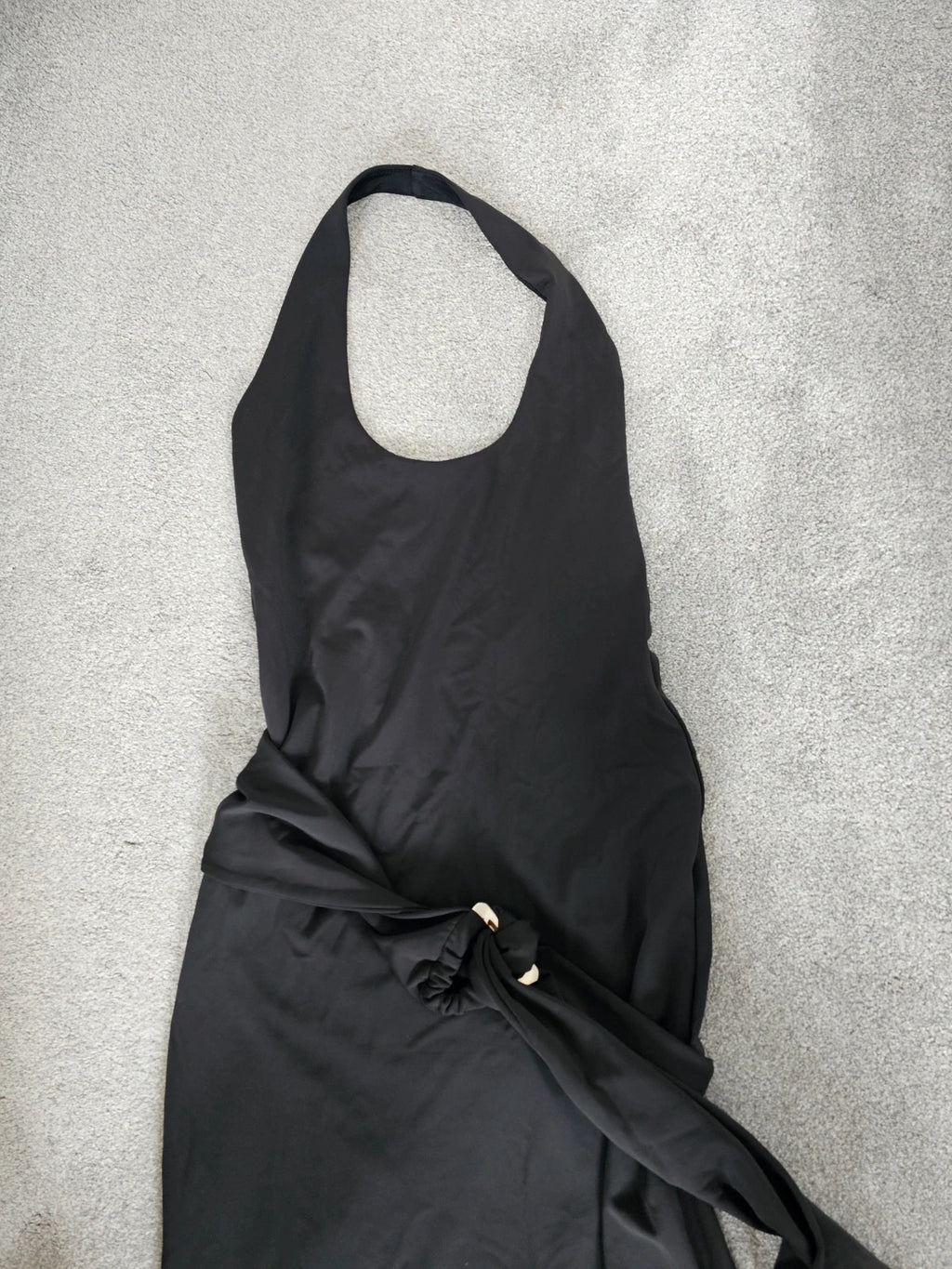 White Fox women this voice maxi dress black draped waist halterneck backless summer party L/12