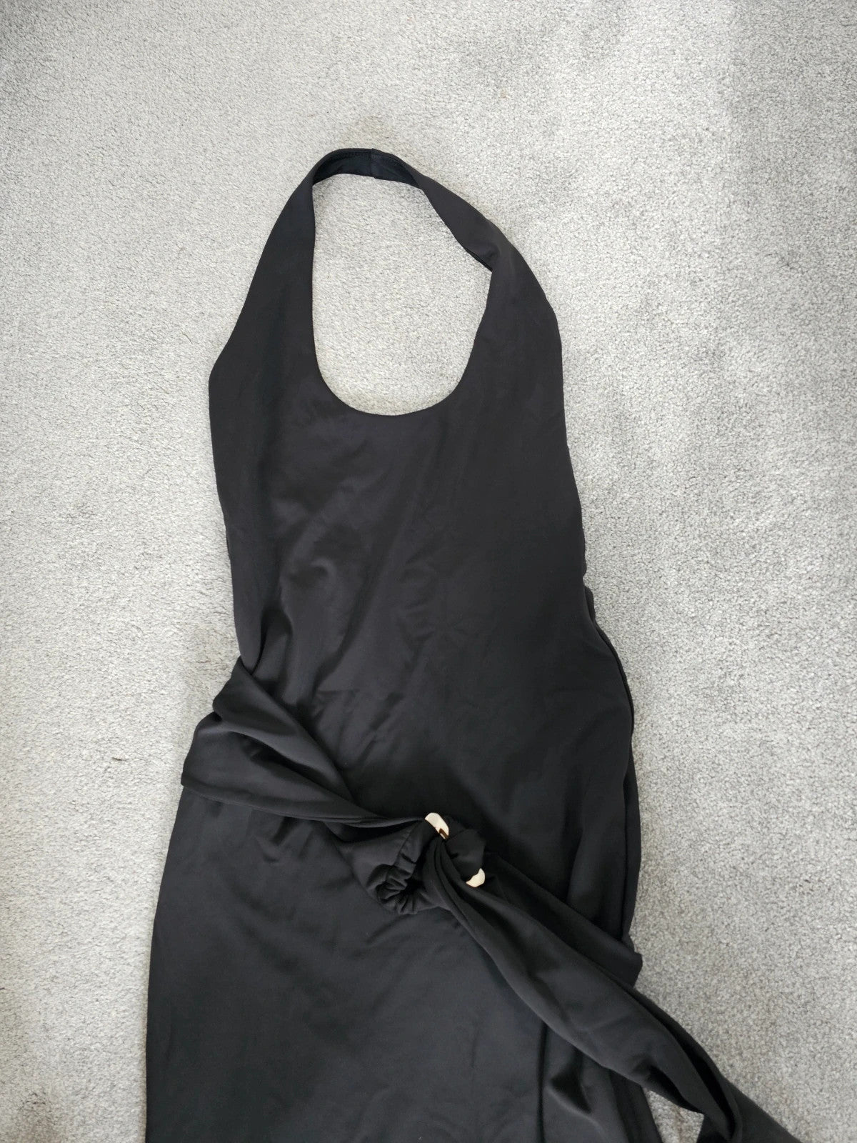 White Fox women this voice maxi dress black draped waist halterneck backless summer party L/12