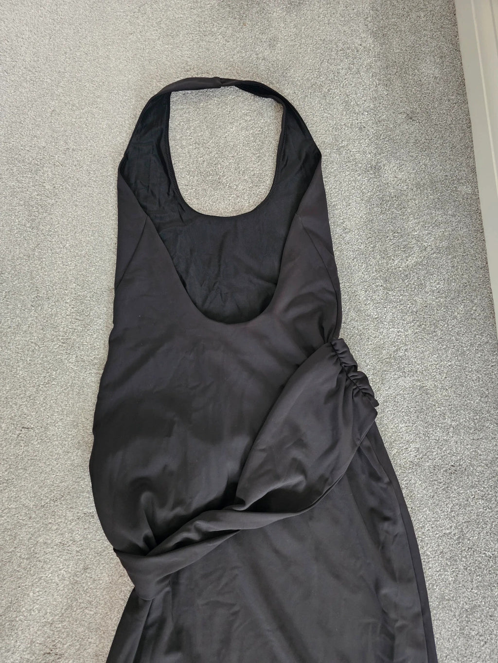 White Fox women this voice maxi dress black draped waist halterneck backless summer party L/12