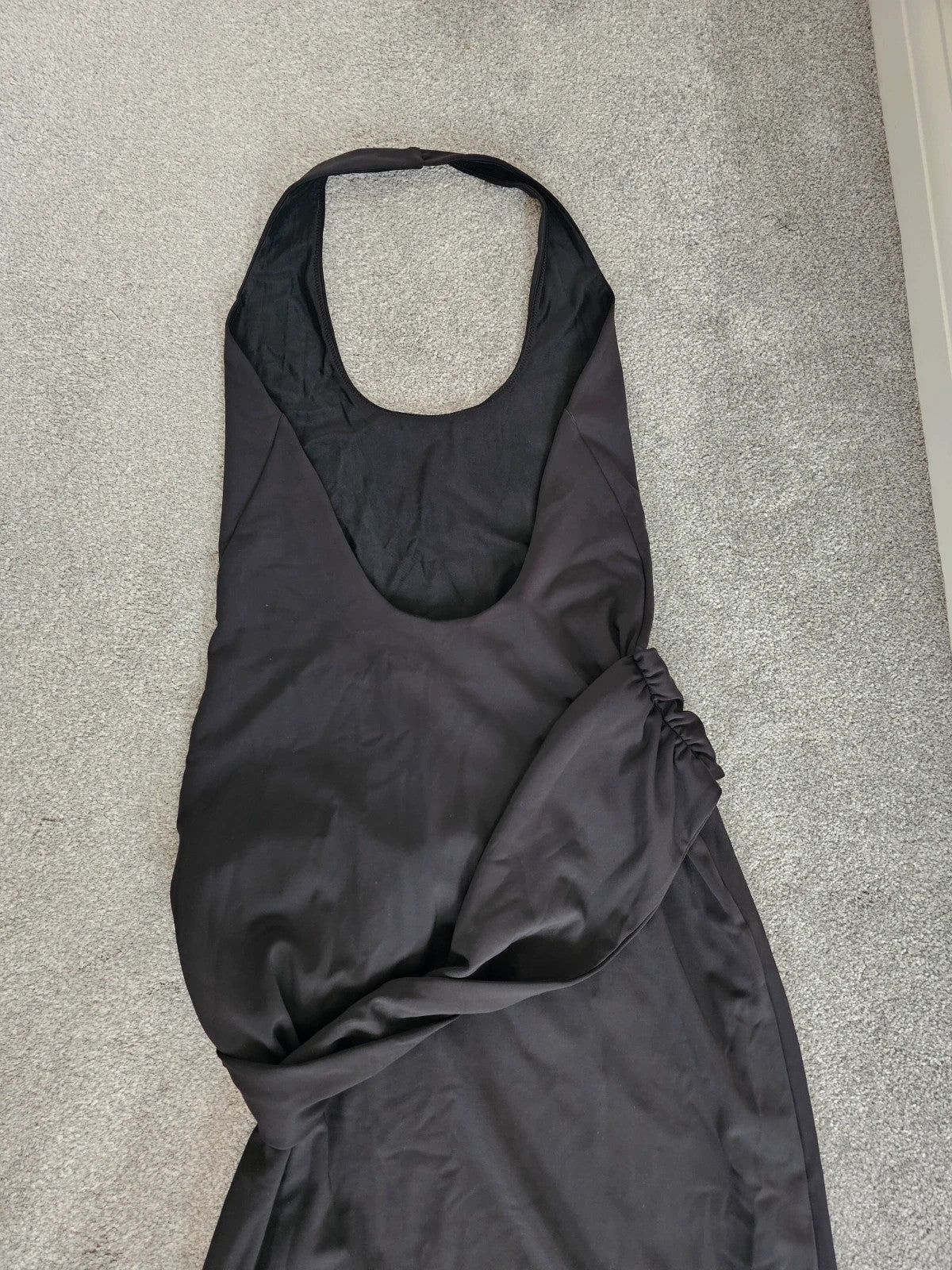 White Fox women this voice maxi dress black draped waist halterneck backless summer party L/12