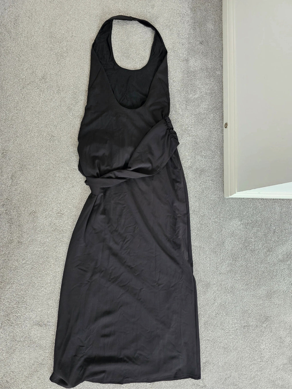 White Fox women this voice maxi dress black draped waist halterneck backless summer party L/12
