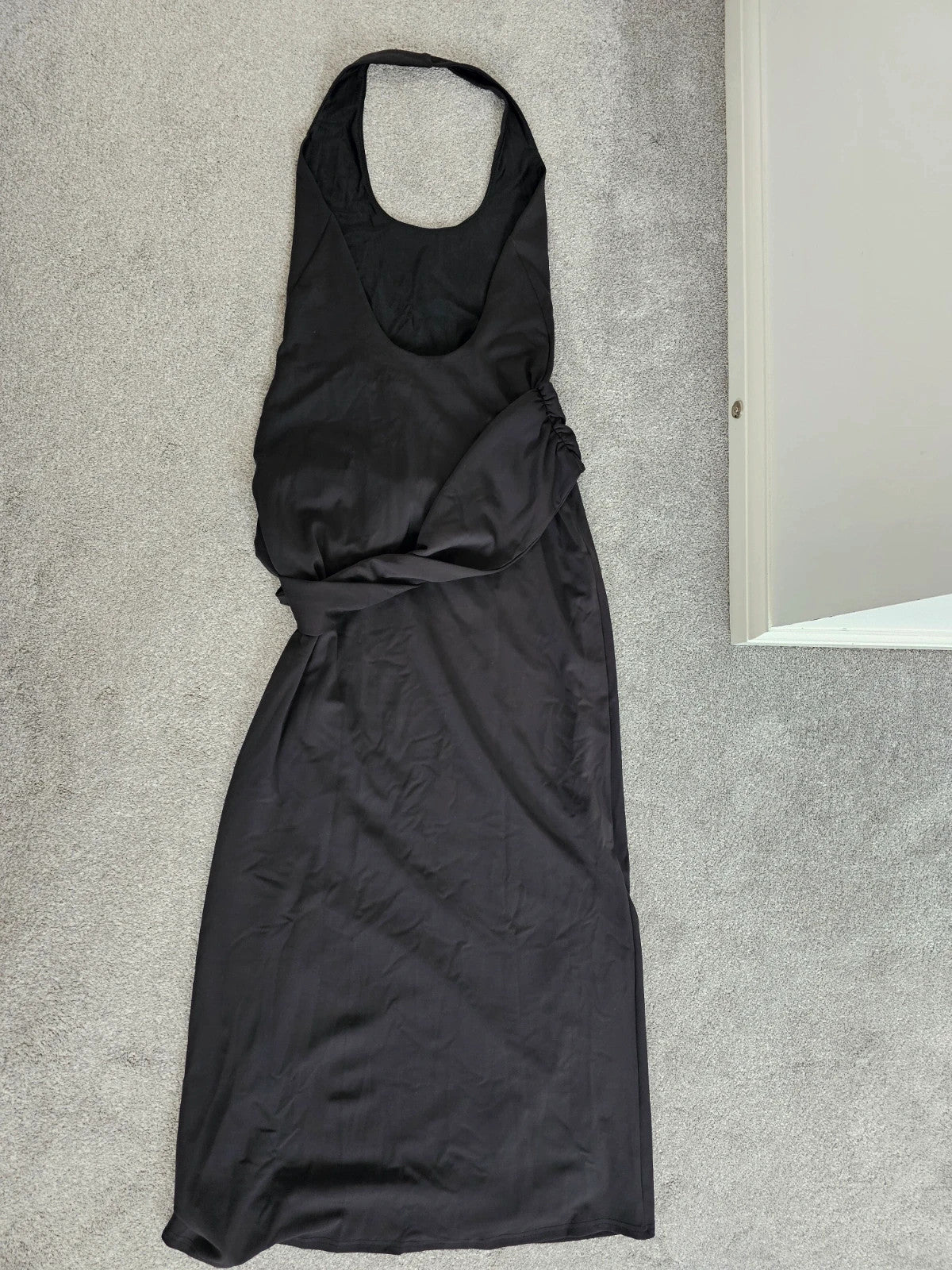 White Fox women this voice maxi dress black draped waist halterneck backless summer party L/12
