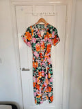 Girl in mind Farrah Orange Floral Split Hem Frill Detail Maxi Dress women short sleeve wrap XL/14