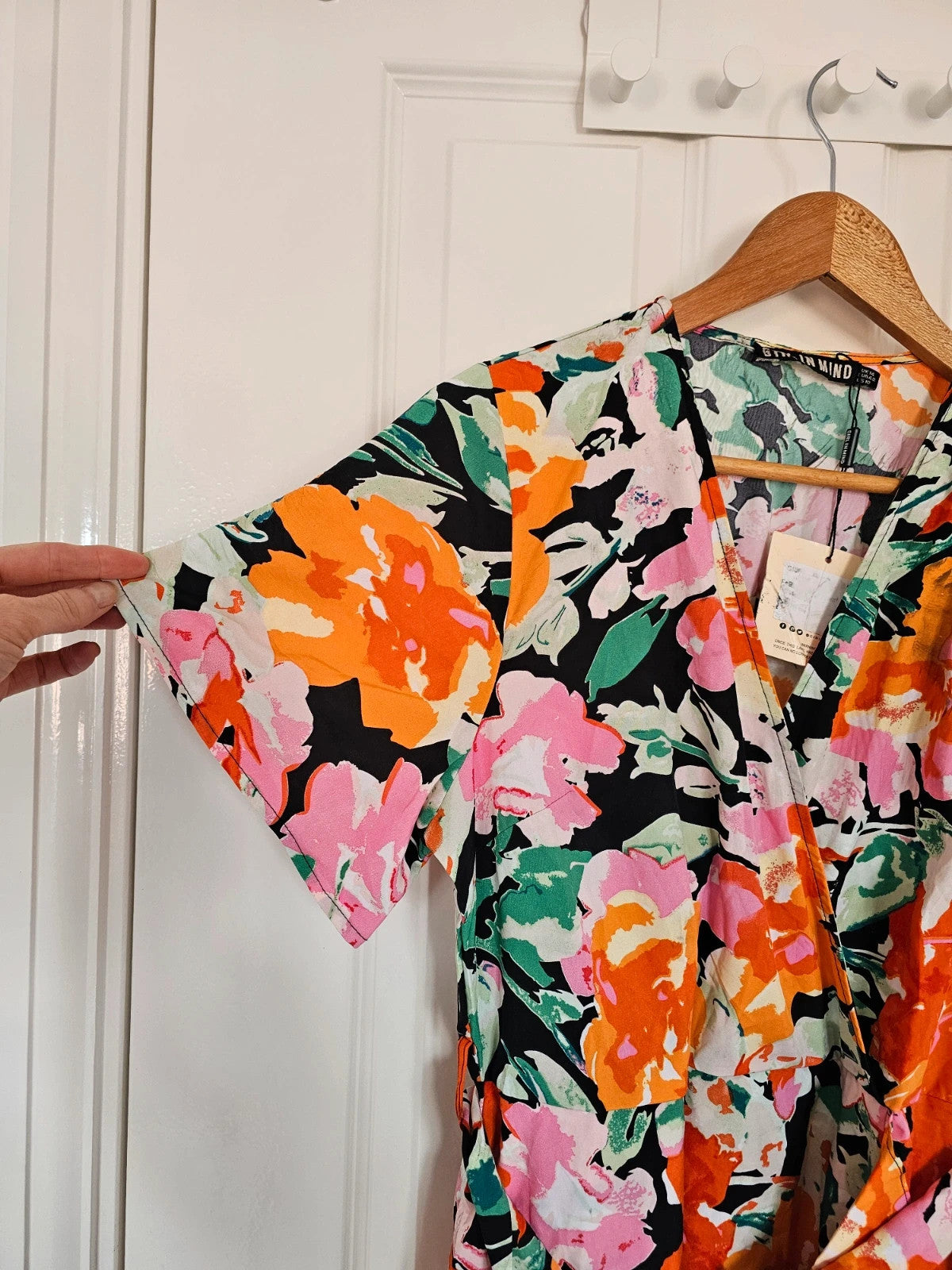 Girl in mind Farrah Orange Floral Split Hem Frill Detail Maxi Dress women short sleeve wrap XL/14