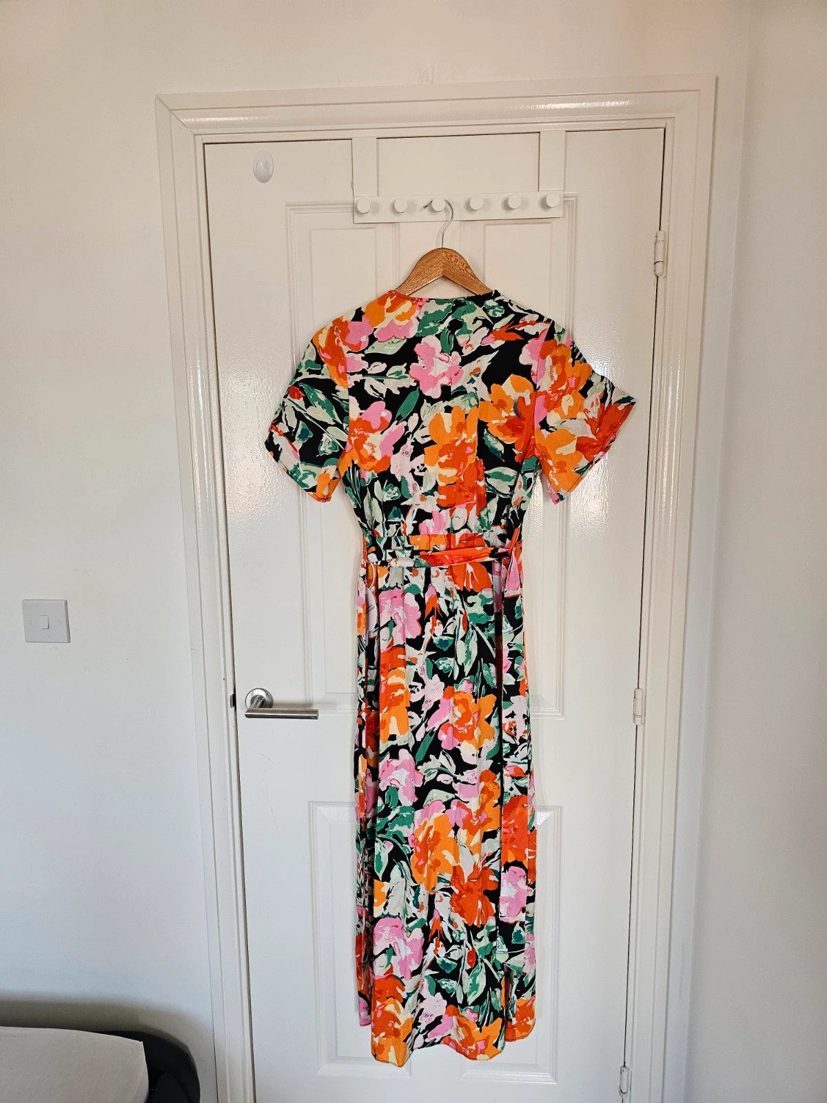 Girl in mind Farrah Orange Floral Split Hem Frill Detail Maxi Dress women short sleeve wrap XL/14