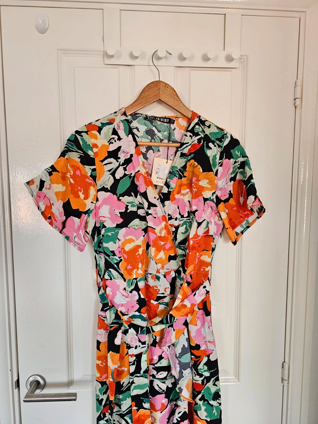 Girl in mind Farrah Orange Floral Split Hem Frill Detail Maxi Dress women short sleeve wrap XL/14