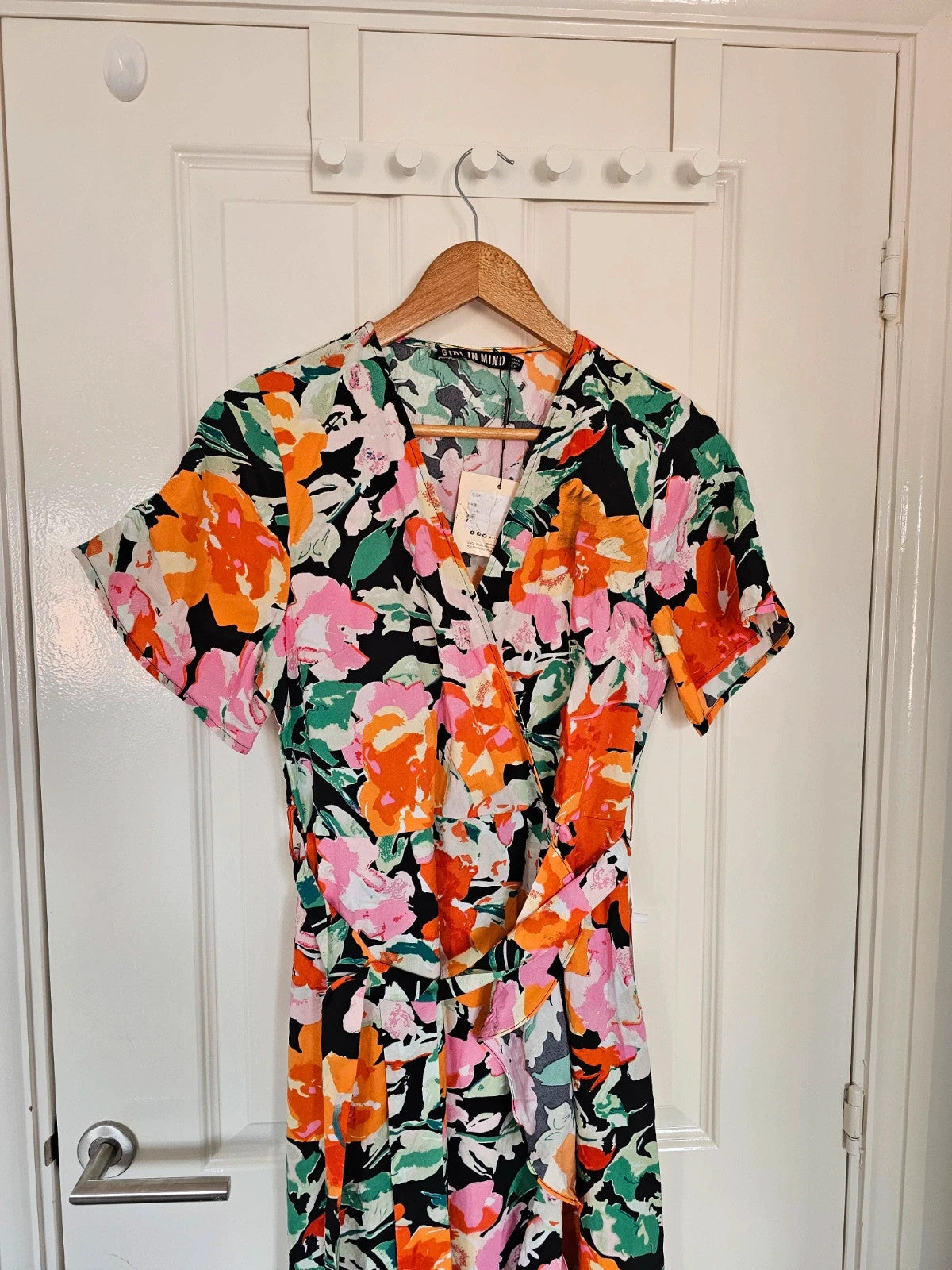 Girl in mind Farrah Orange Floral Split Hem Frill Detail Maxi Dress women short sleeve wrap XL/14