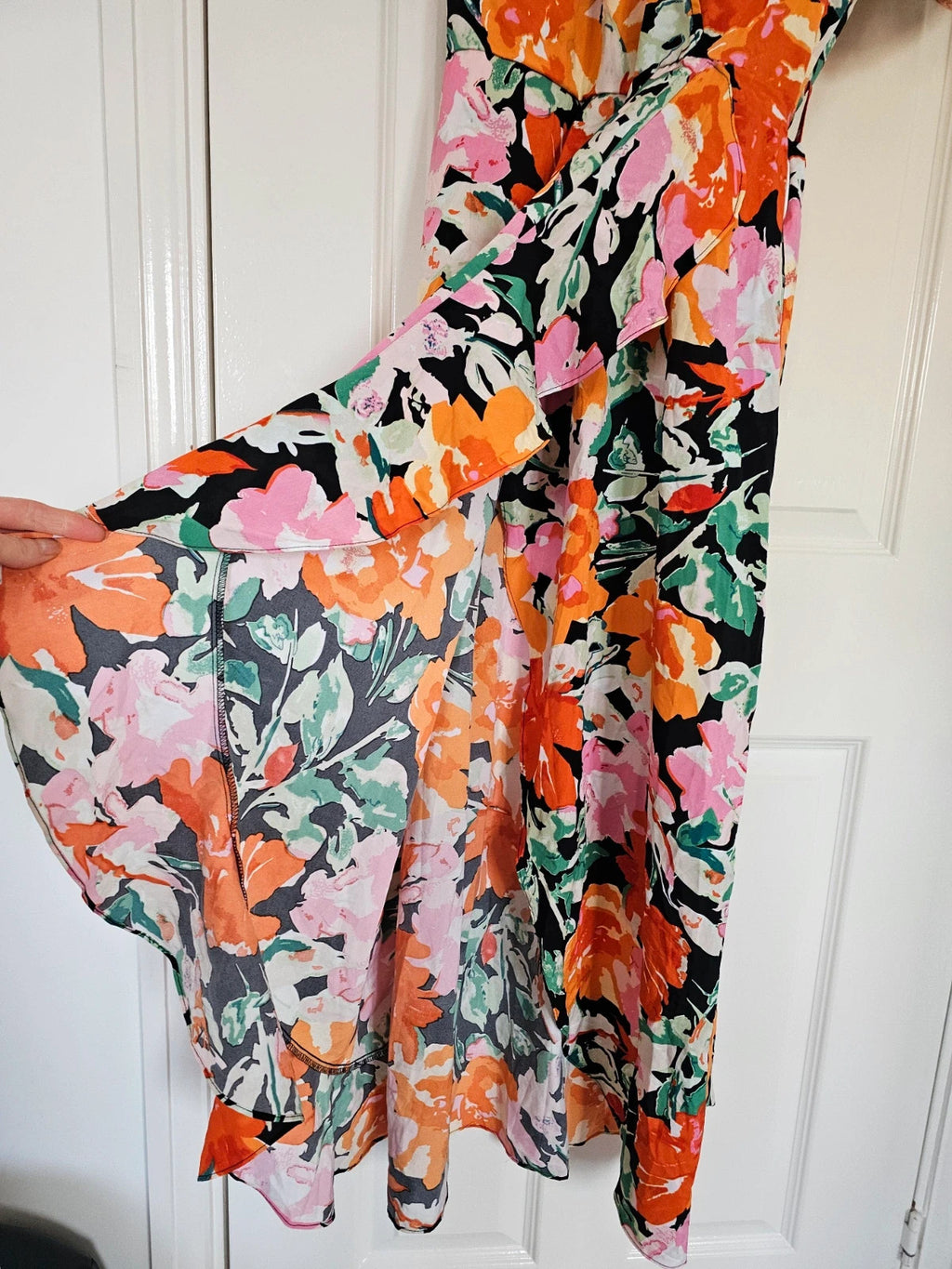 Girl in mind Farrah Orange Floral Split Hem Frill Detail Maxi Dress women short sleeve wrap XL/14