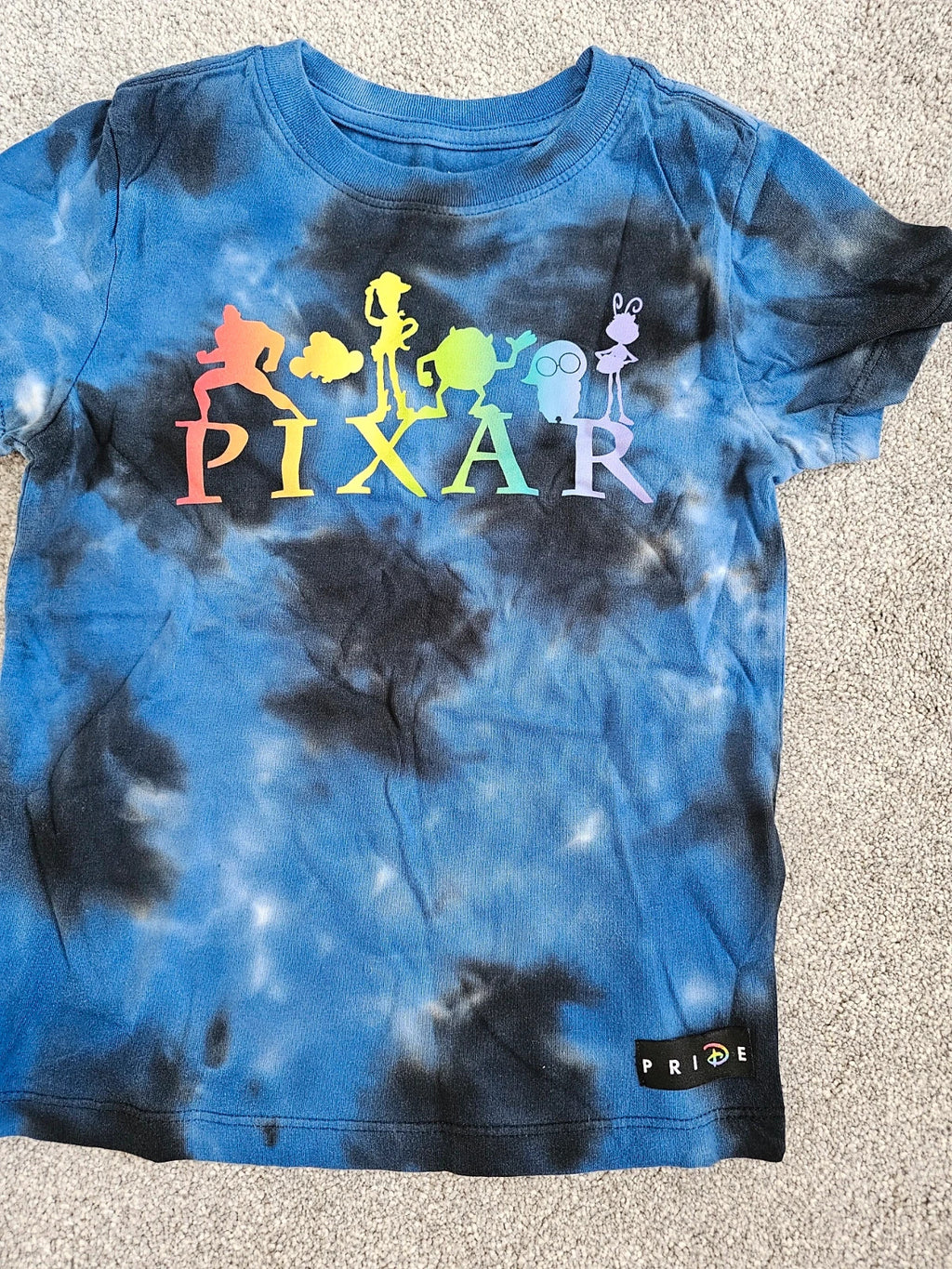 Disney kids boys 4y Pixar pride blue cotton T-shirt tie dye rainbow print t letter short sleeve top