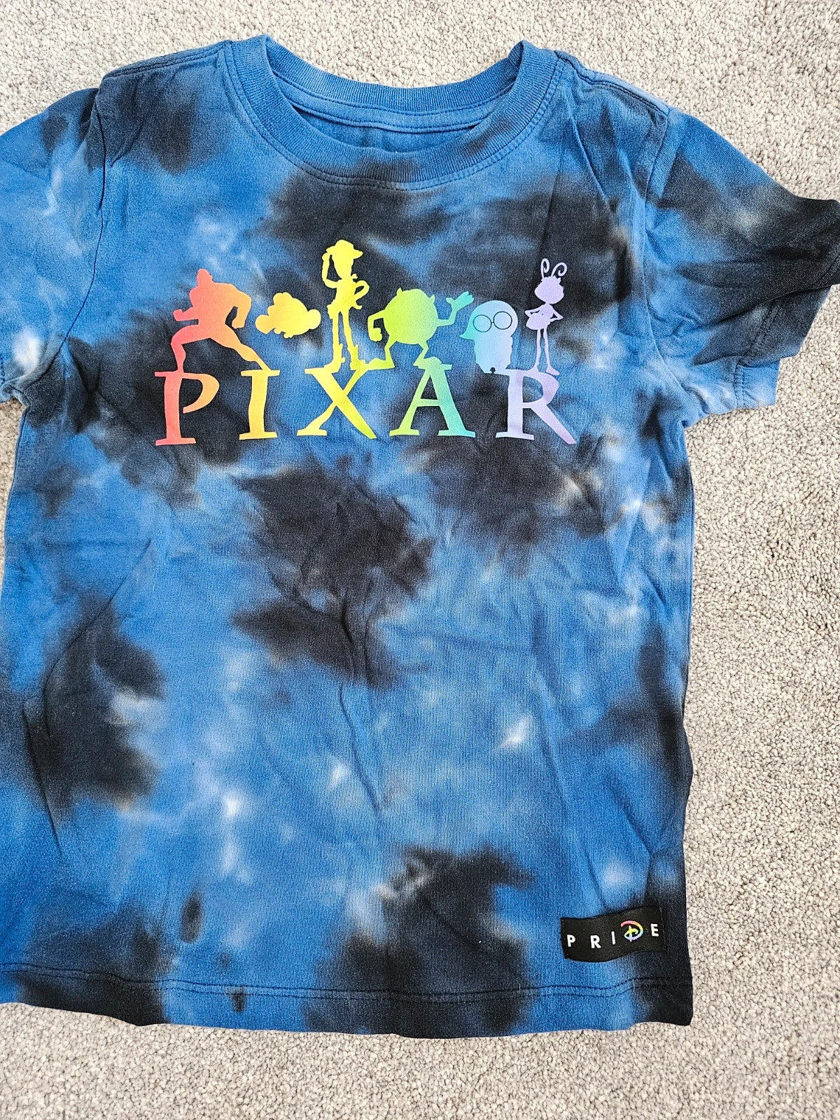Disney kids boys 4y Pixar pride blue cotton T-shirt tie dye rainbow print t letter short sleeve top