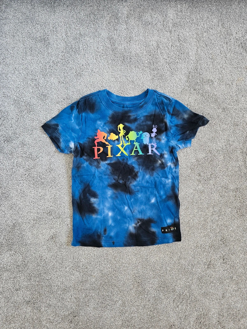 Disney kids boys 4y Pixar pride blue cotton T-shirt tie dye rainbow print t letter short sleeve top