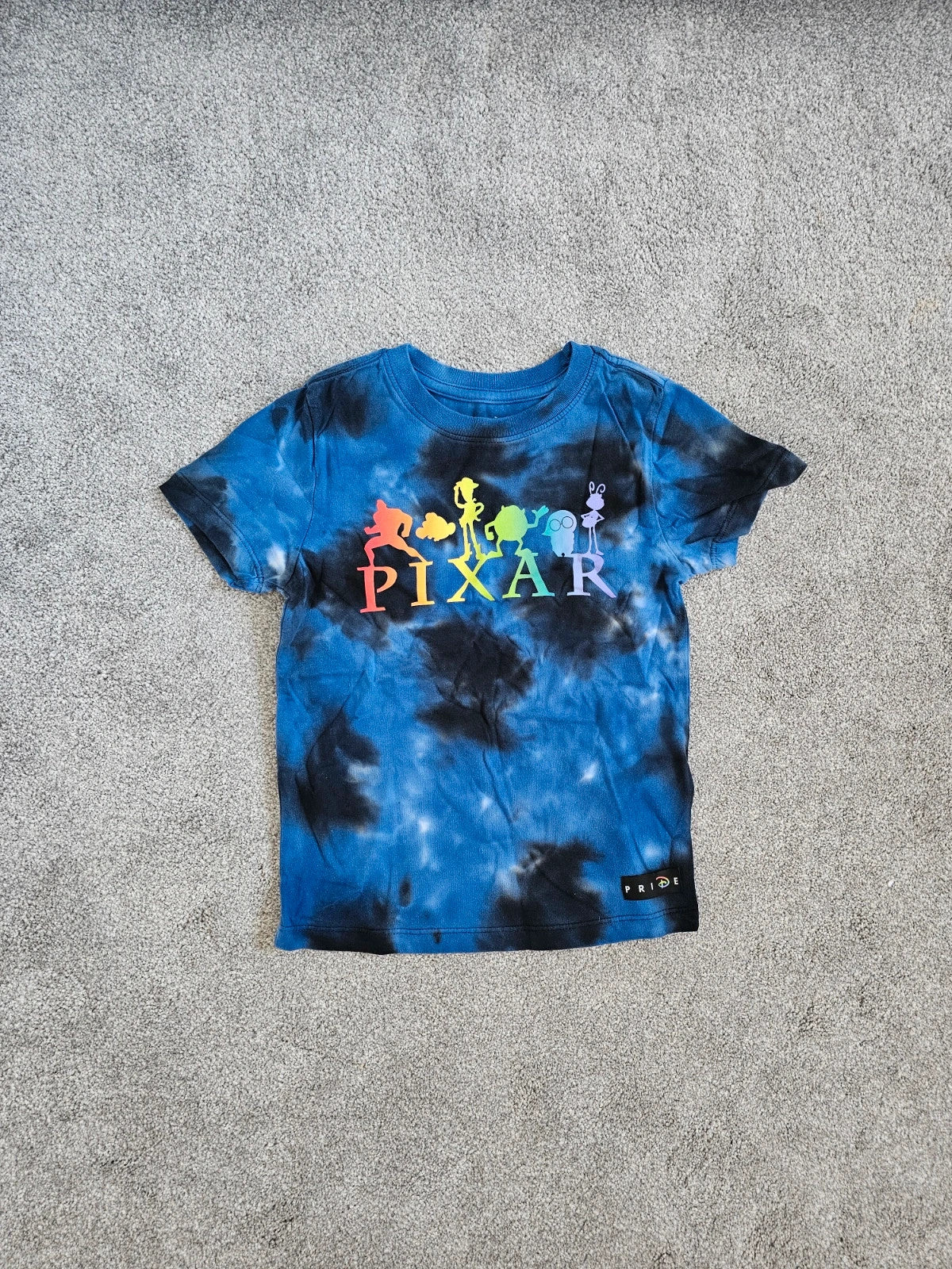 Disney kids boys 4y Pixar pride blue cotton T-shirt tie dye rainbow print t letter short sleeve top